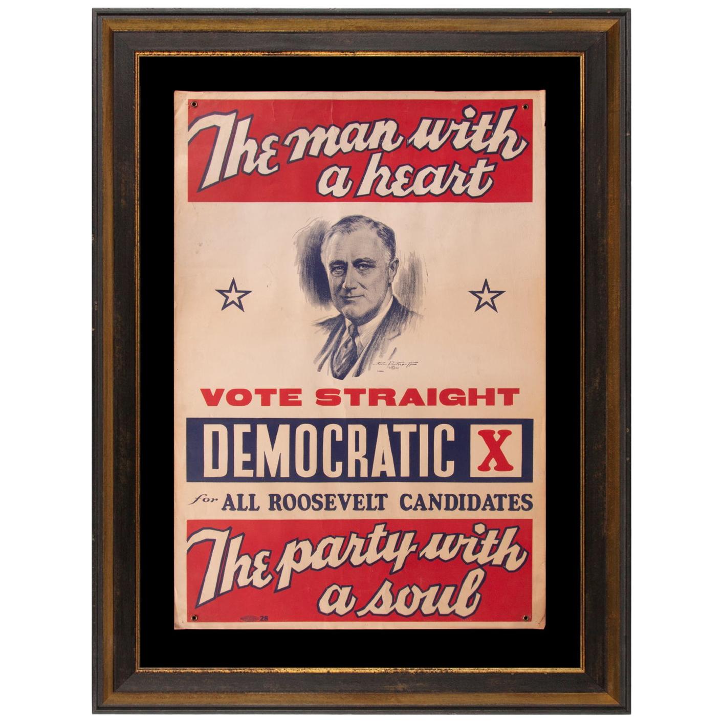 "The Man With A Heart, The Party with A Soul" 1936 Franklin Roosevelt Poster