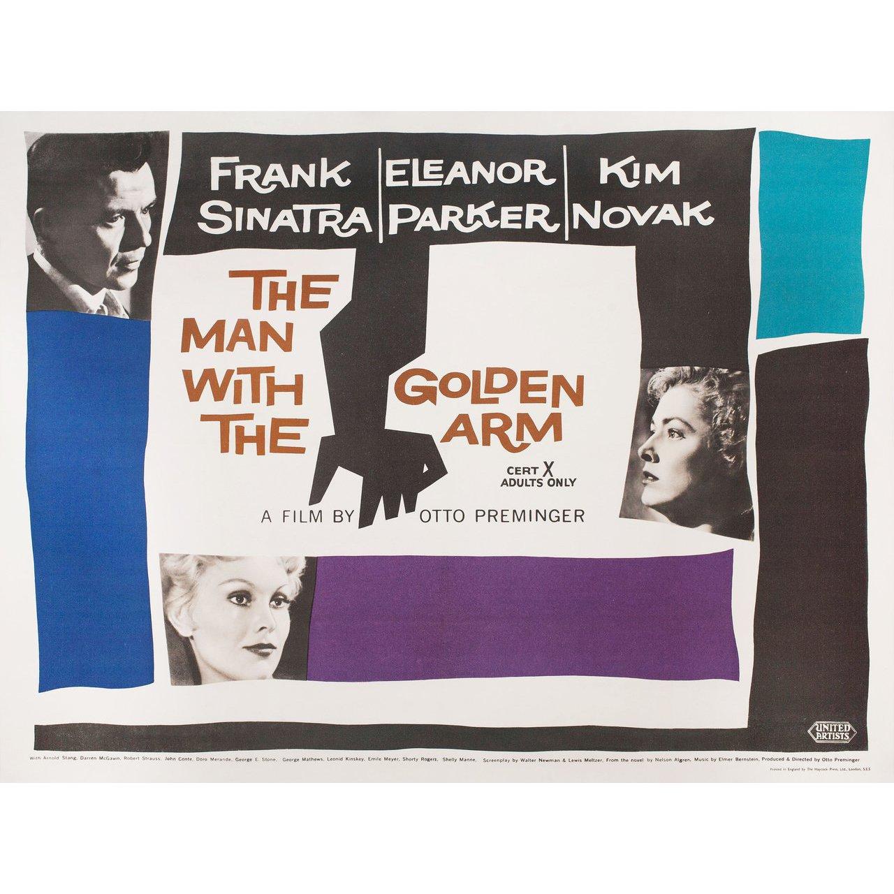 Original 1956 British quad poster by Saul Bass for the film The Man with the Golden Arm directed by Otto Preminger with Frank Sinatra / Eleanor Parker / Kim Novak / Arnold Stang. Fine condition, linen-backed. This poster has been professionally