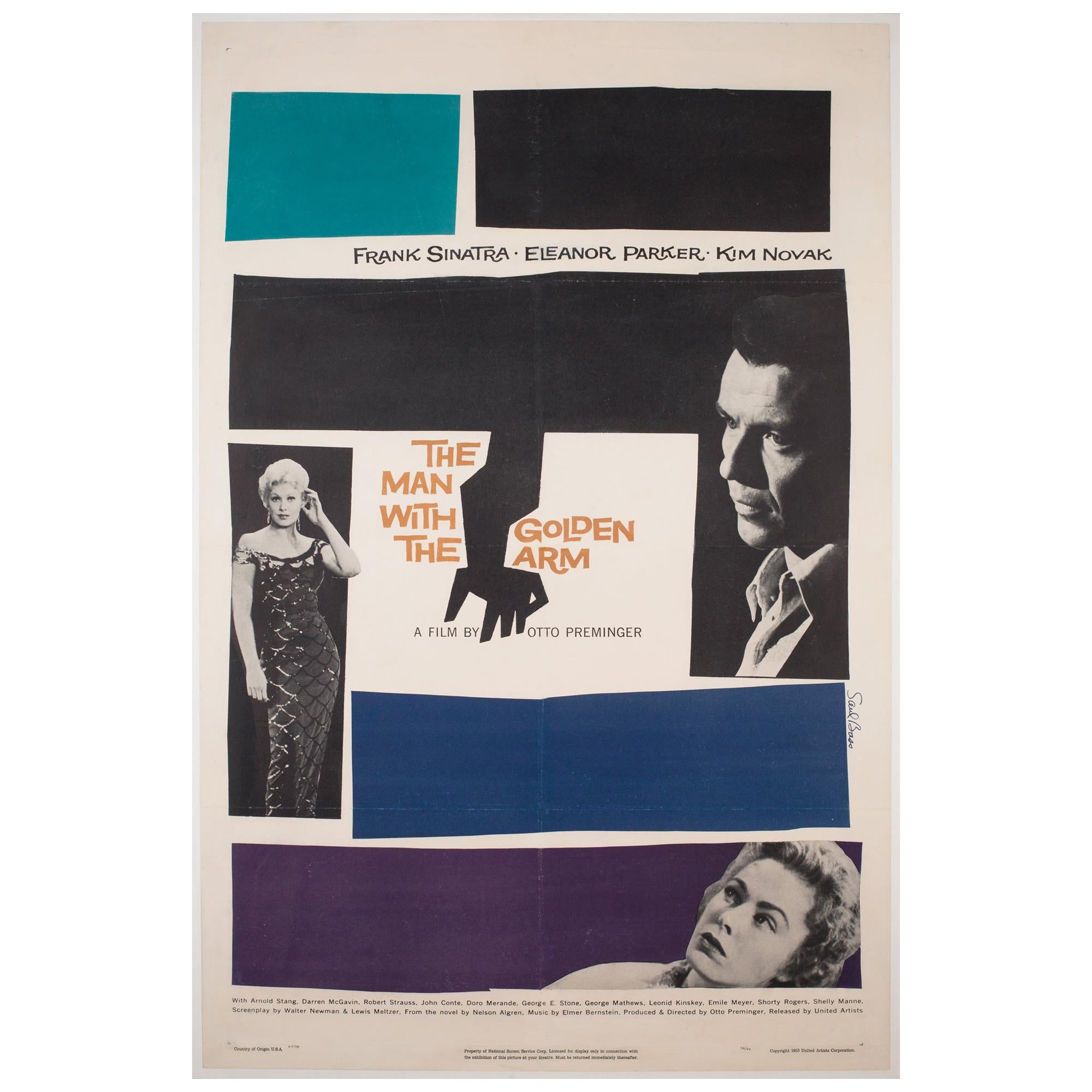 „Der Mann mit dem goldenen Arm“, 1956, US, 1 Blatt, Filmplakat, Bass