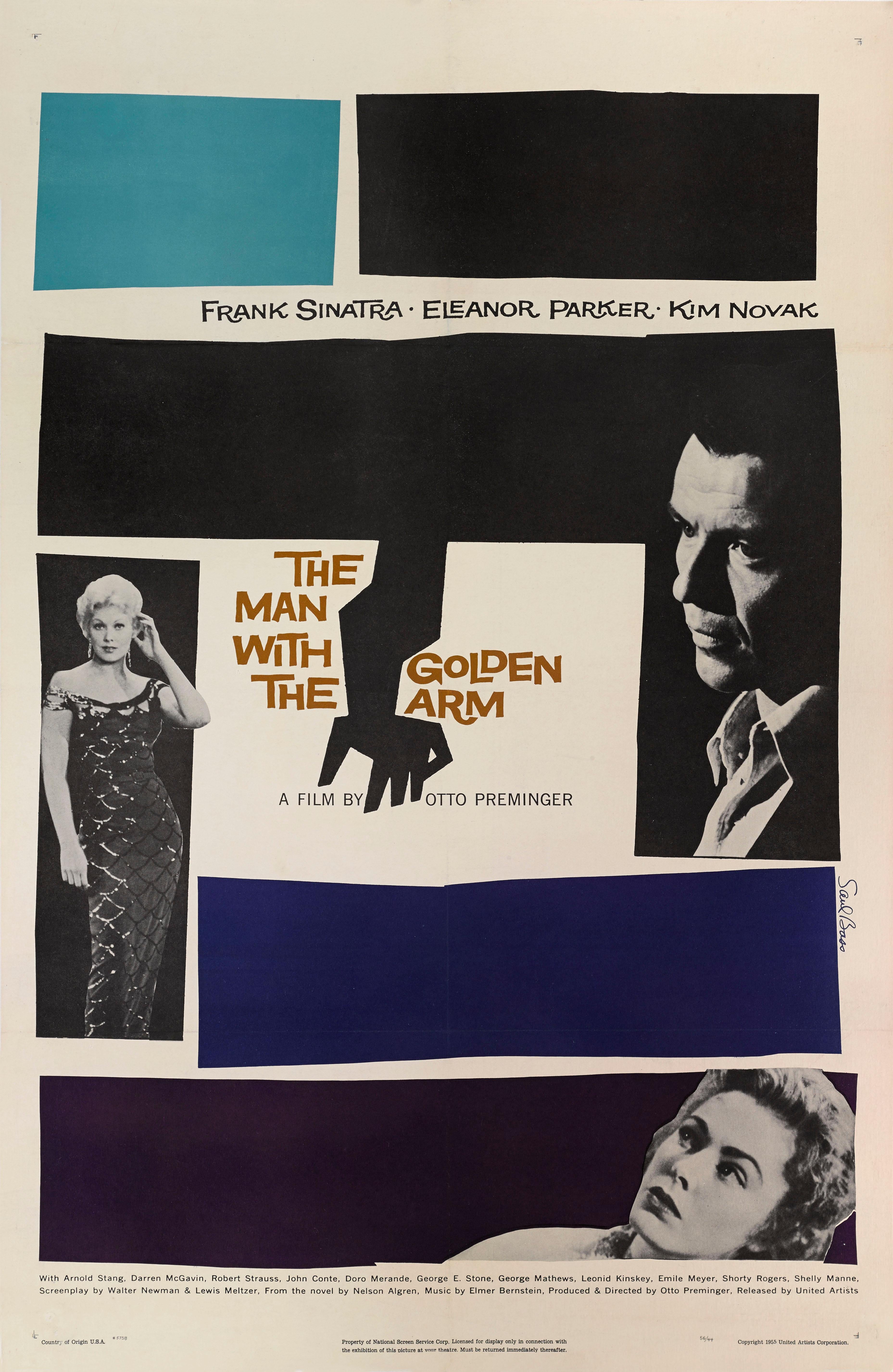 Affiche originale du film américain « The Man with the Golden Arm » (L'homme au bras doré) Excellent état - En vente à London, GB