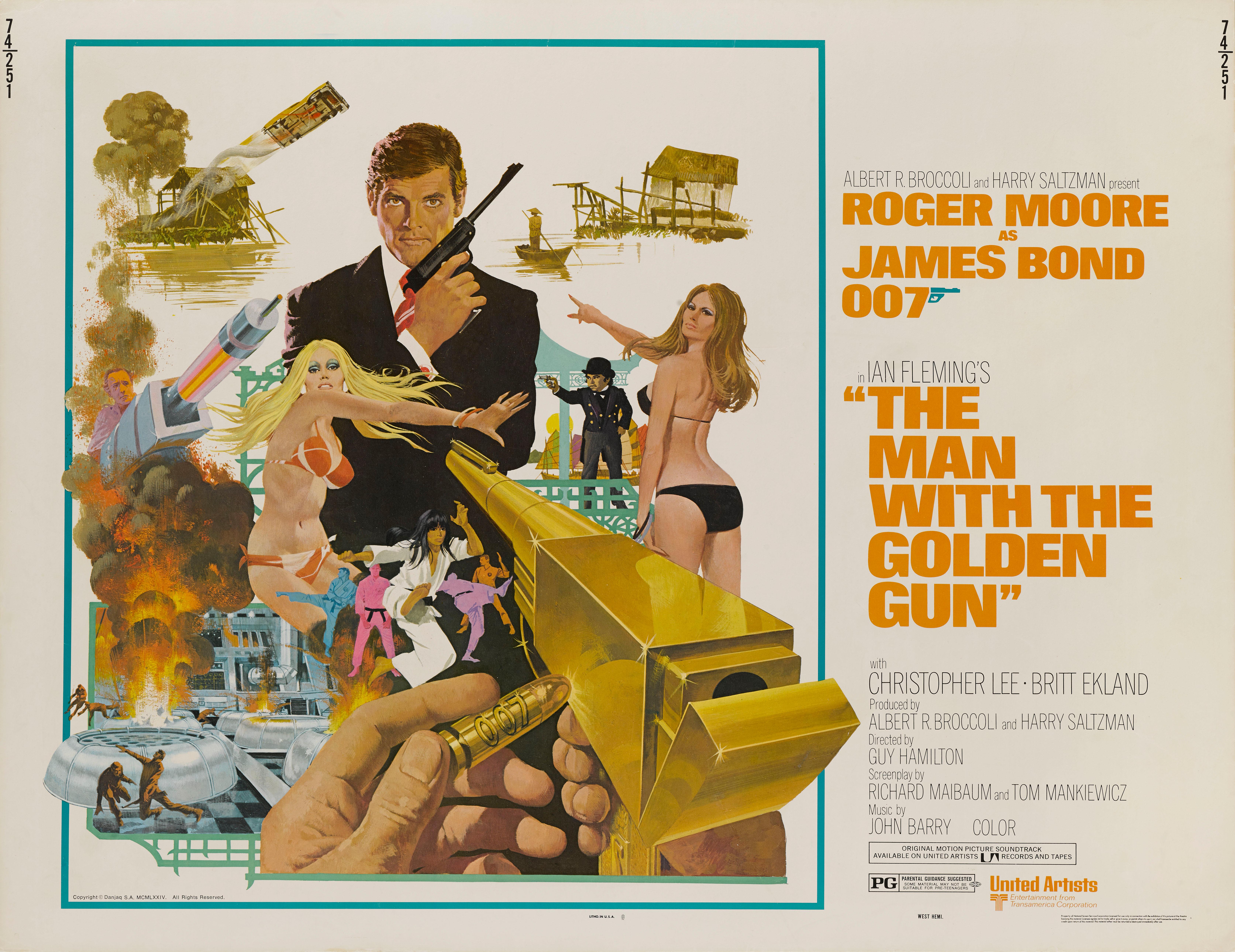 Affiche originale du film James Bond 1974 avec Roger Moore.
C'était la deuxième fois que Moors jouait le rôle de 007. Ce film a été réalisé par Guy Hamilton.
Le dessin de cette affiche est de Robert E. McGinnis (né en 1926).
Ce poster est déplié et