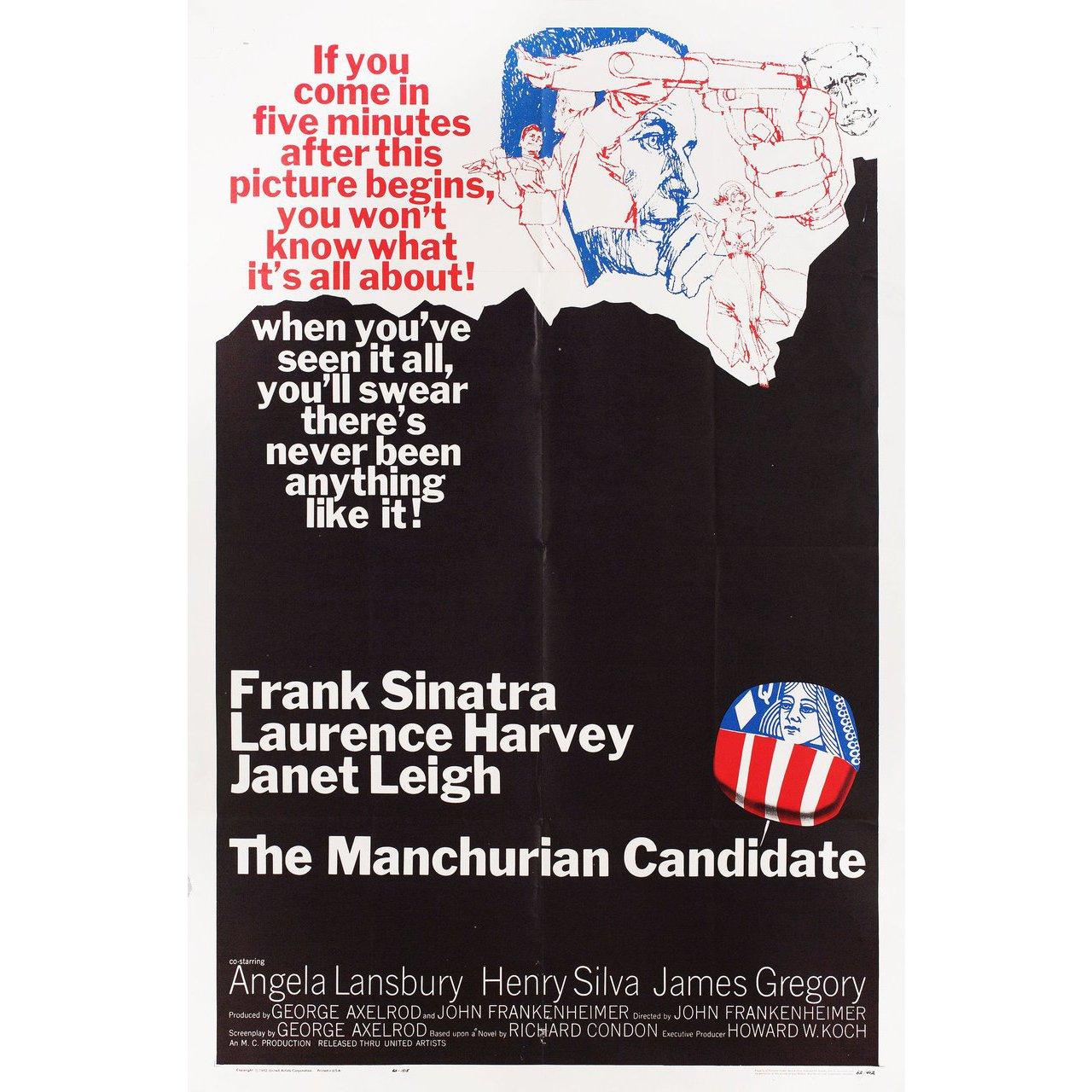 Original 1962 U.S. one sheet poster for the film The Manchurian Candidate directed by John Frankenheimer with Frank Sinatra / Laurence Harvey / Janet Leigh / Angela Lansbury. Very good-fine condition, folded with pinholes. Many original posters were