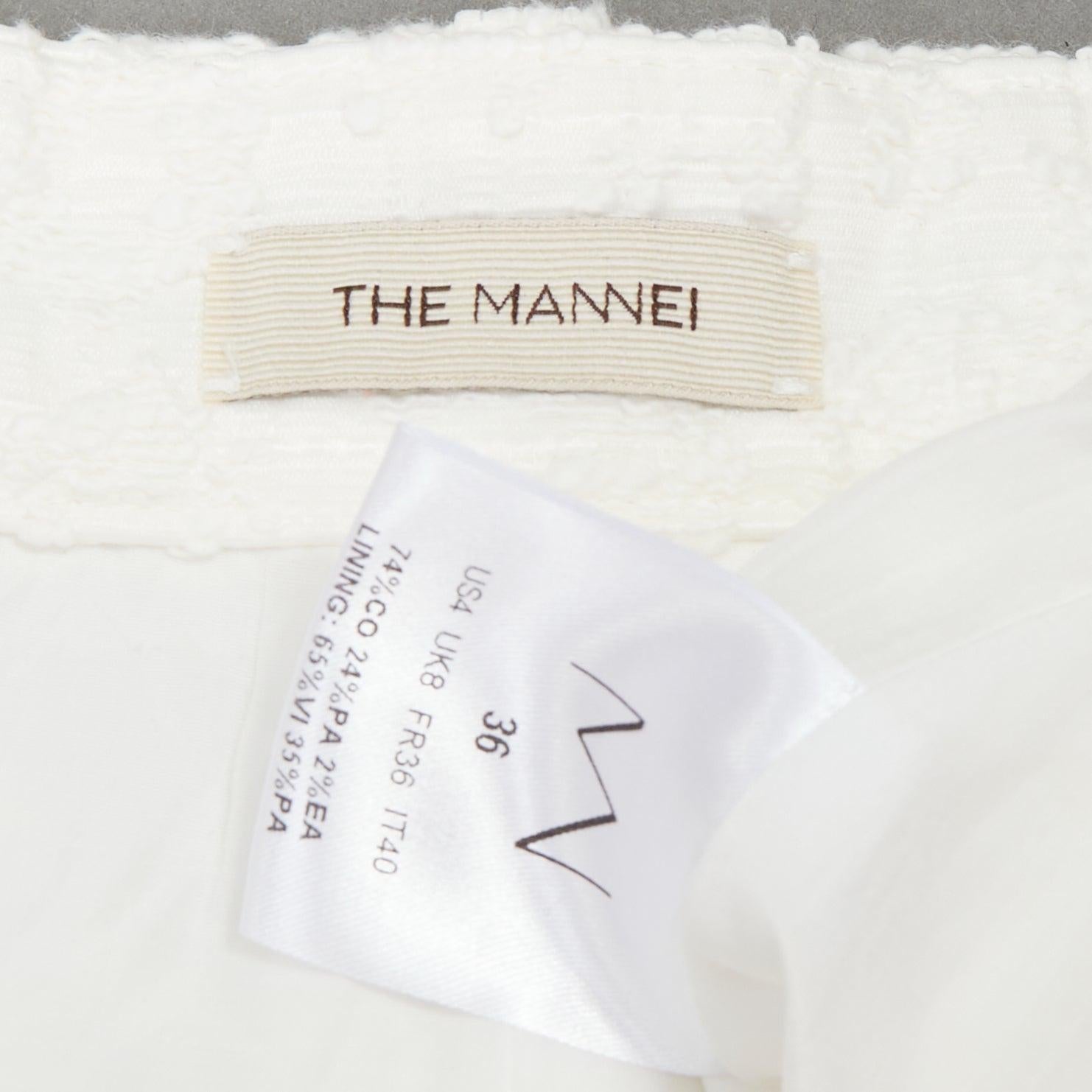 THE MANNEI Pantalones cortos acampanados de cintura alta en algodón jacquard floral crema IT36 XXS en venta 3
