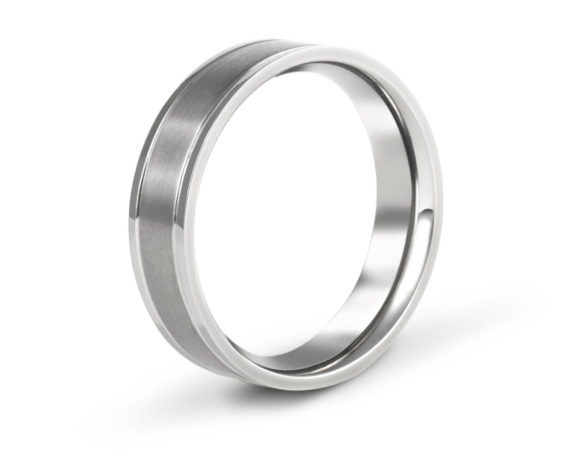For Sale:  The Mantle : Flat Titanium with Pinstripe Grooves 6mm Comfort Fit Wedding Band 2