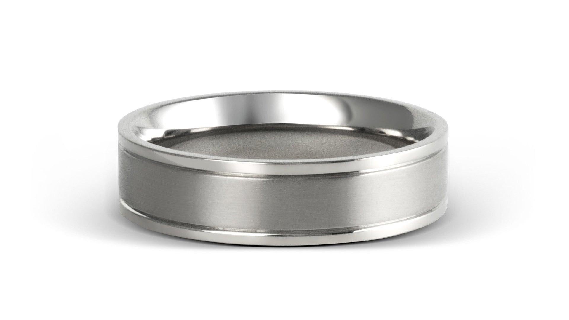 For Sale:  The Mantle : Flat Titanium with Pinstripe Grooves 6mm Comfort Fit Wedding Band 3