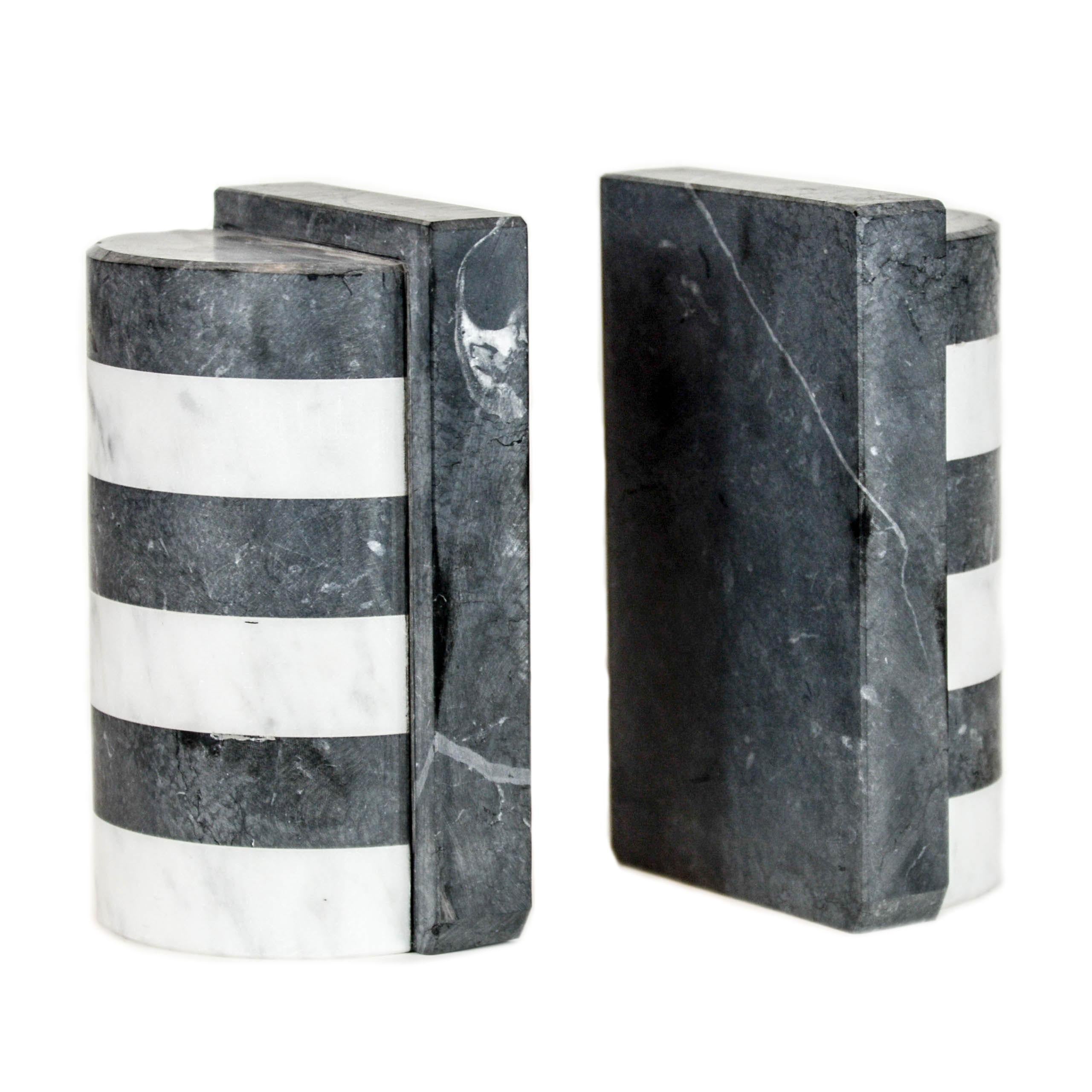 The Marble House Bookends in Black and White Carrara, Handmade in Italy