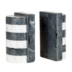 The Marble House Bookends in Black and White Carrara, Handmade in Italy