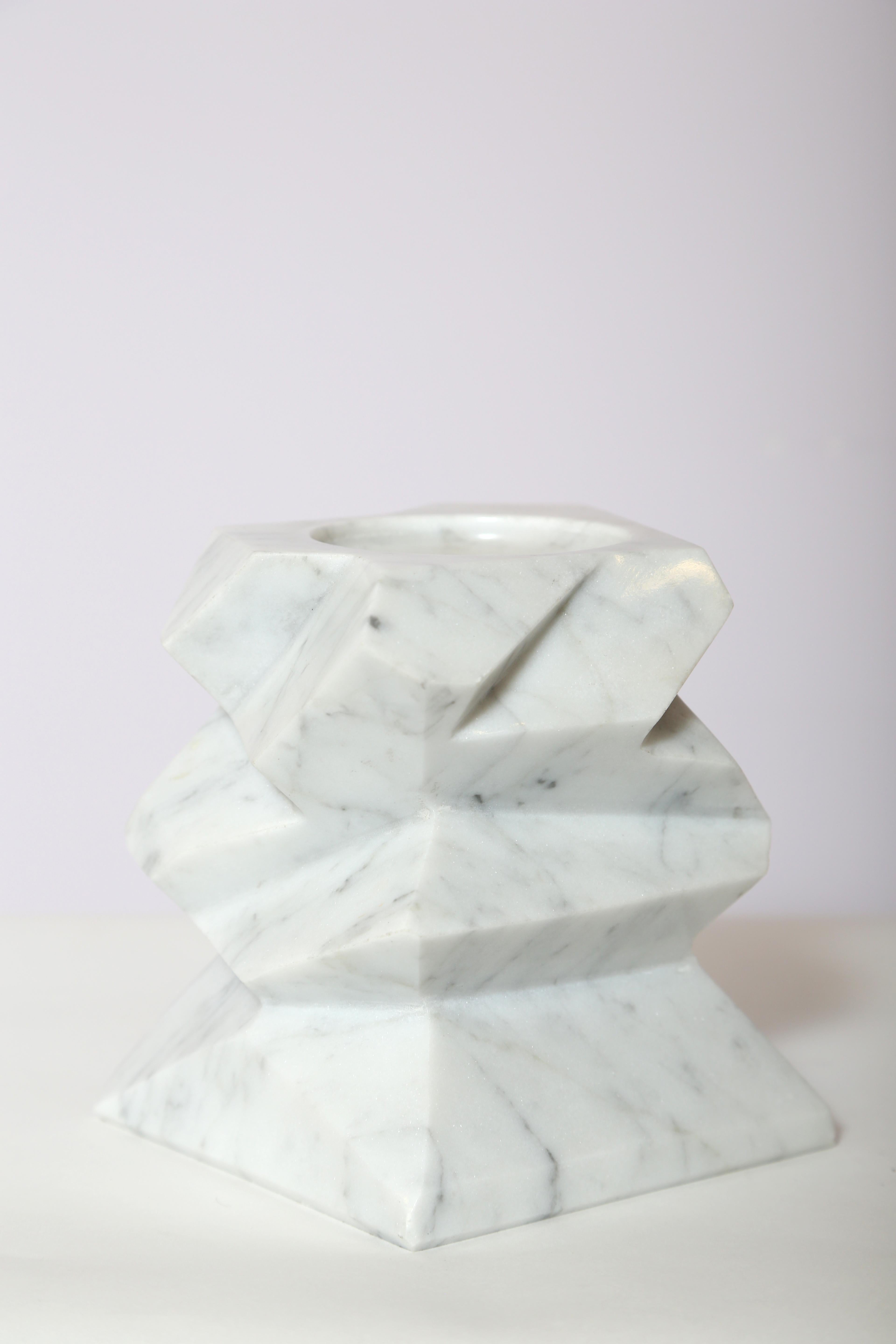 Italian The Marble House Rock Candleholder in White Carrara Marble, Handmade in Italy For Sale