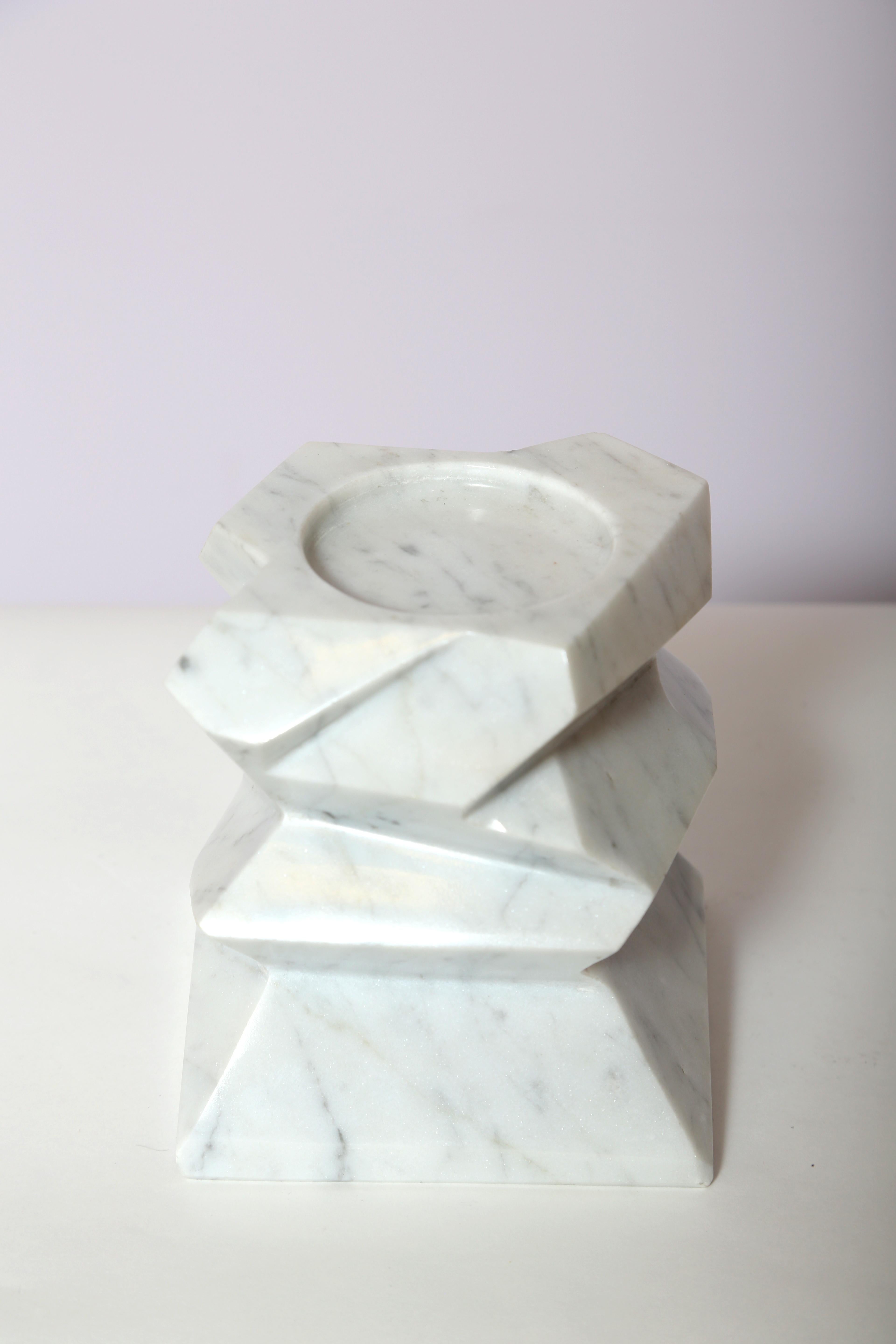 Hand-Crafted The Marble House Rock Candleholder in White Carrara Marble, Handmade in Italy For Sale