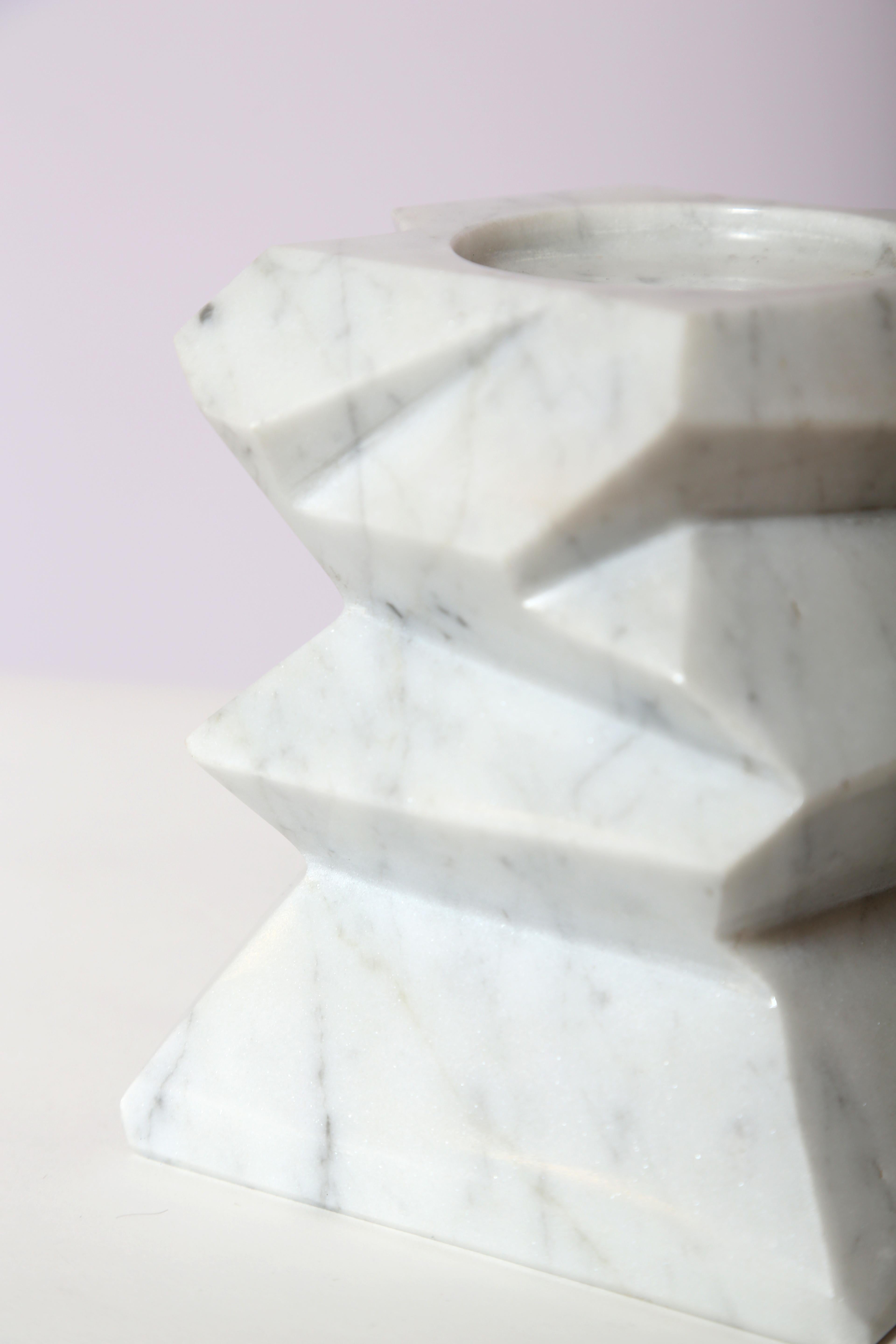 The Marble House Rock Candleholder in White Carrara Marble, Handmade in Italy In New Condition For Sale In Miami, FL