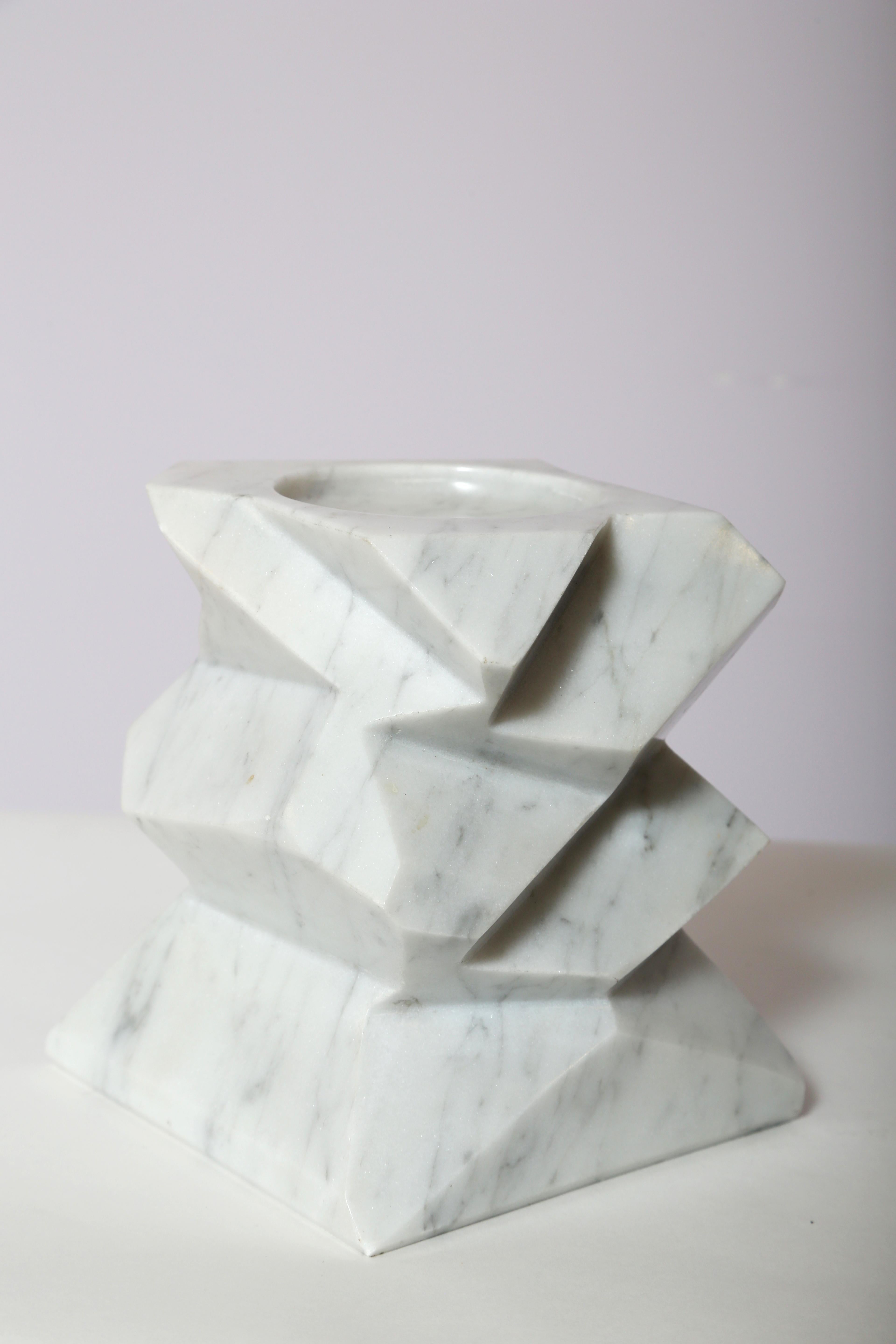 Contemporary The Marble House Rock Candleholder in White Carrara Marble, Handmade in Italy For Sale