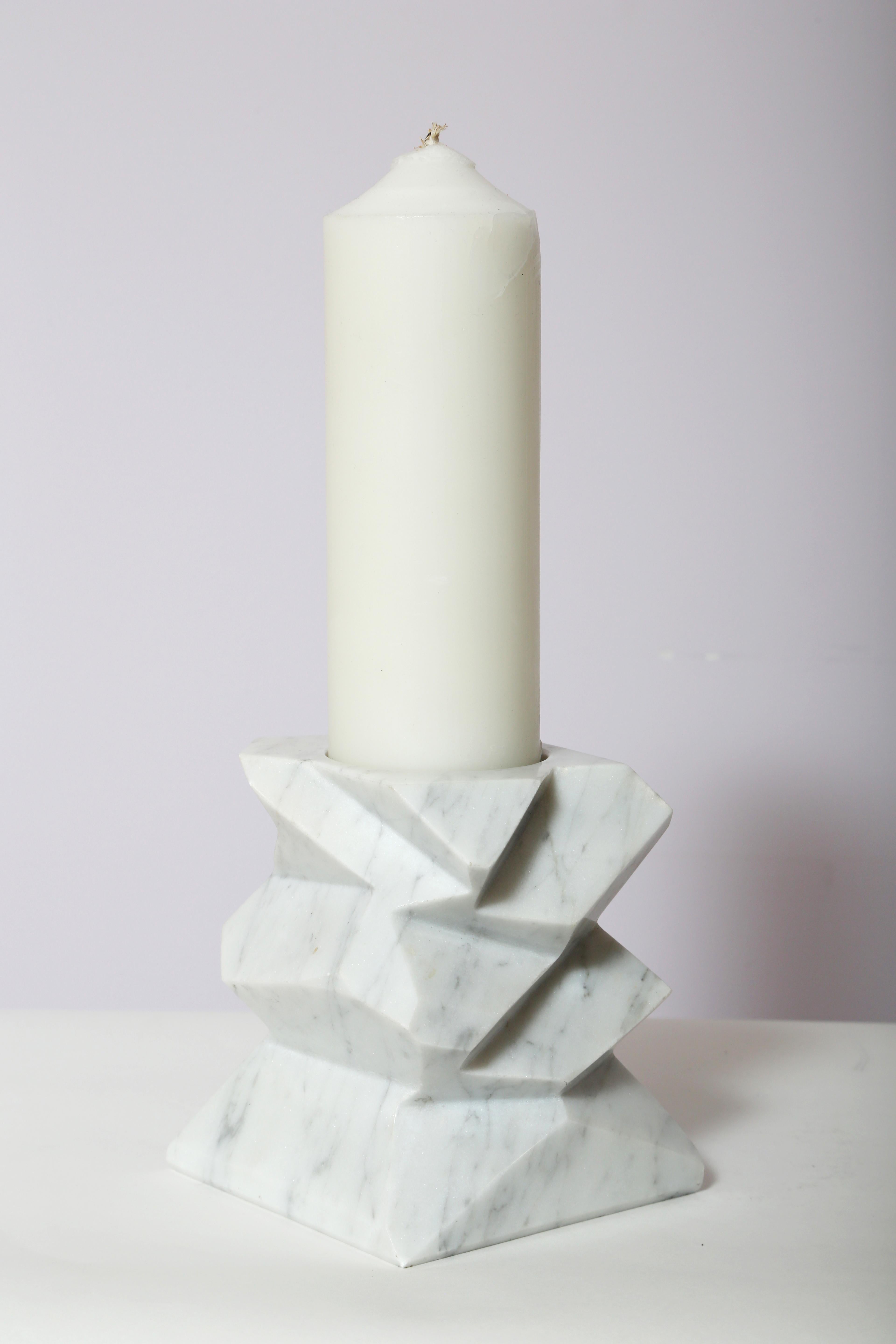 The Marble House Rock Candleholder in White Carrara Marble, Handmade in Italy For Sale 1