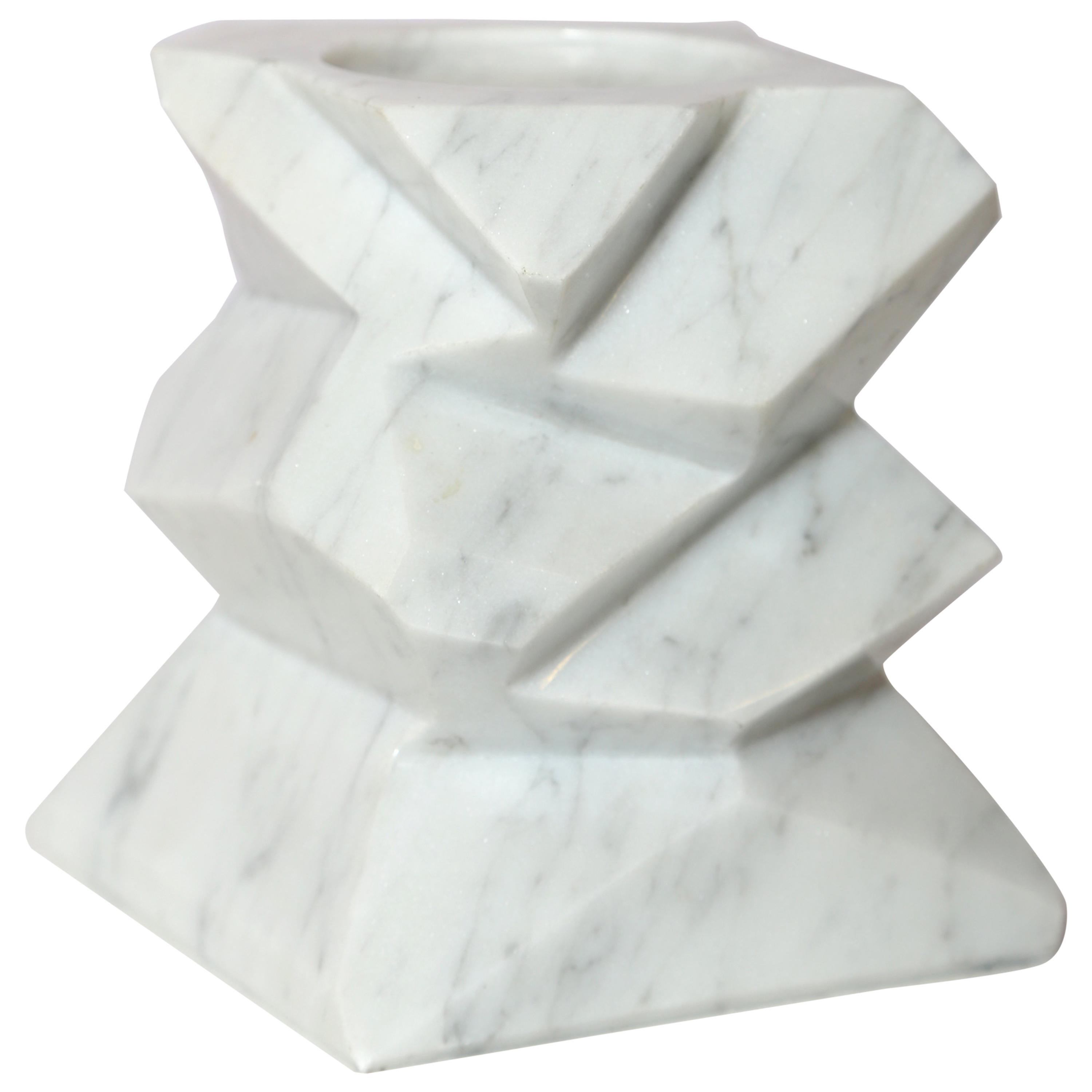 The Marble House Rock Candleholder in White Carrara Marble, Handmade in Italy For Sale