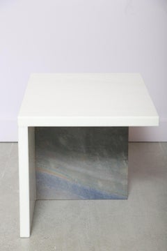 The Marble House White Sivec and Azul Low Side Table