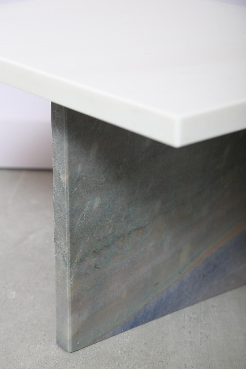 Italian The Marble House White Sivec and Azul Low Side Table For Sale