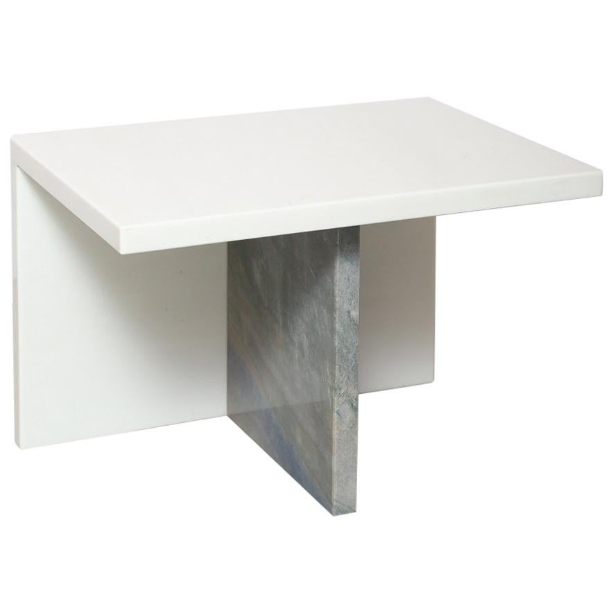 The Marble House White Sivec and Azul Low Side Table For Sale