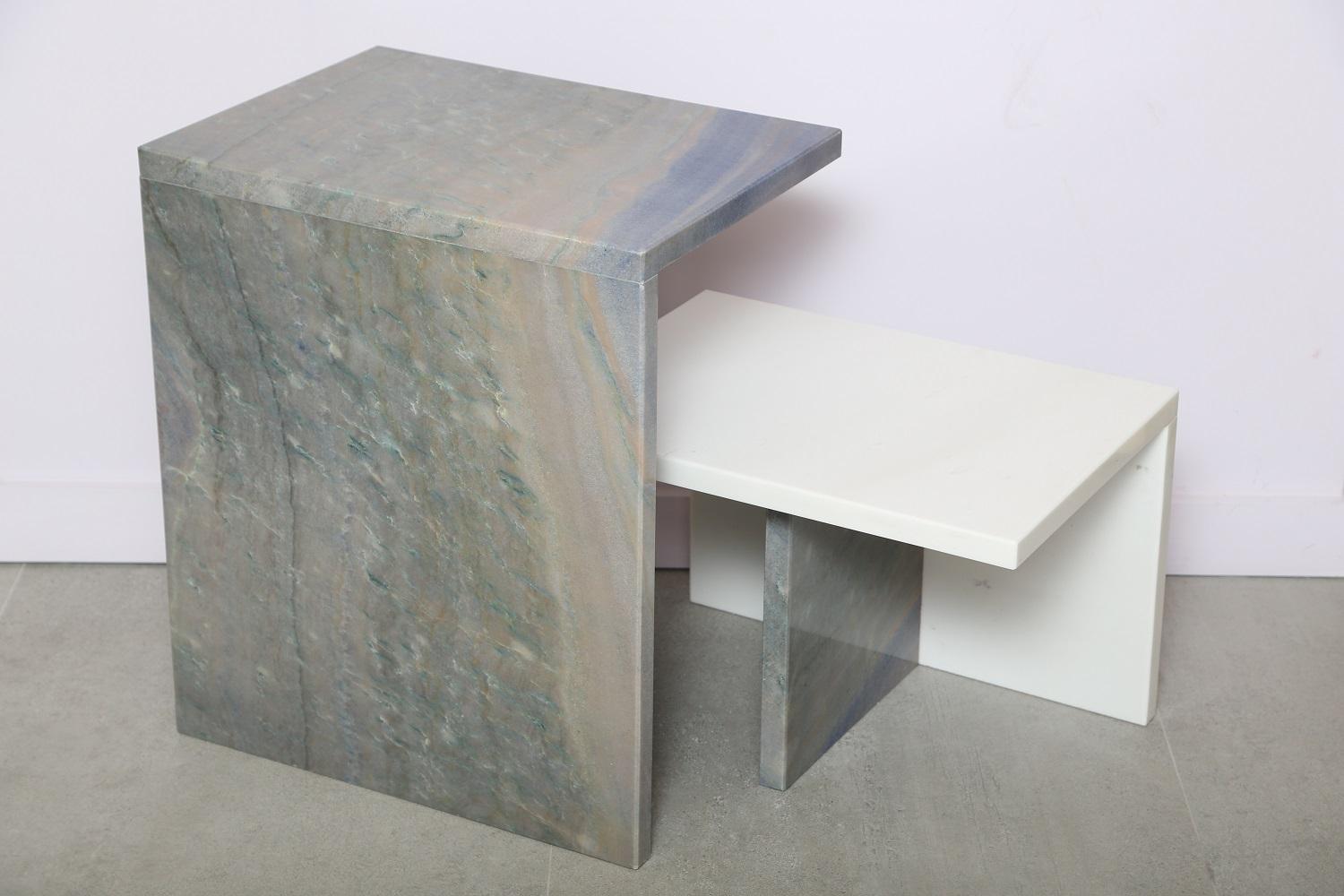 The Marble House White Sivec and Azul Side Table, Handmade in Italy In New Condition For Sale In Miami, FL