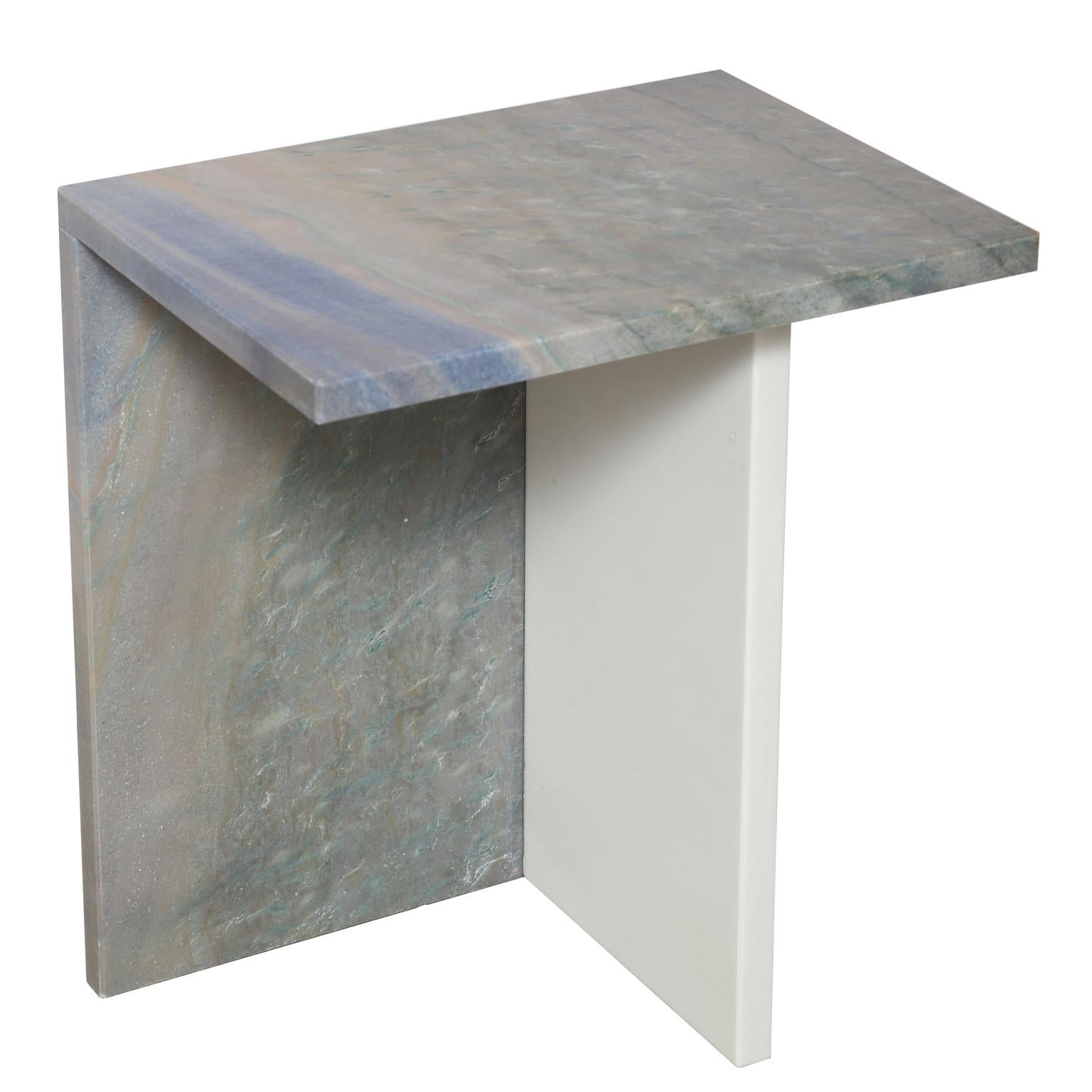 Contemporary The Marble House White Sivec and Azul Side Table, Handmade in Italy For Sale