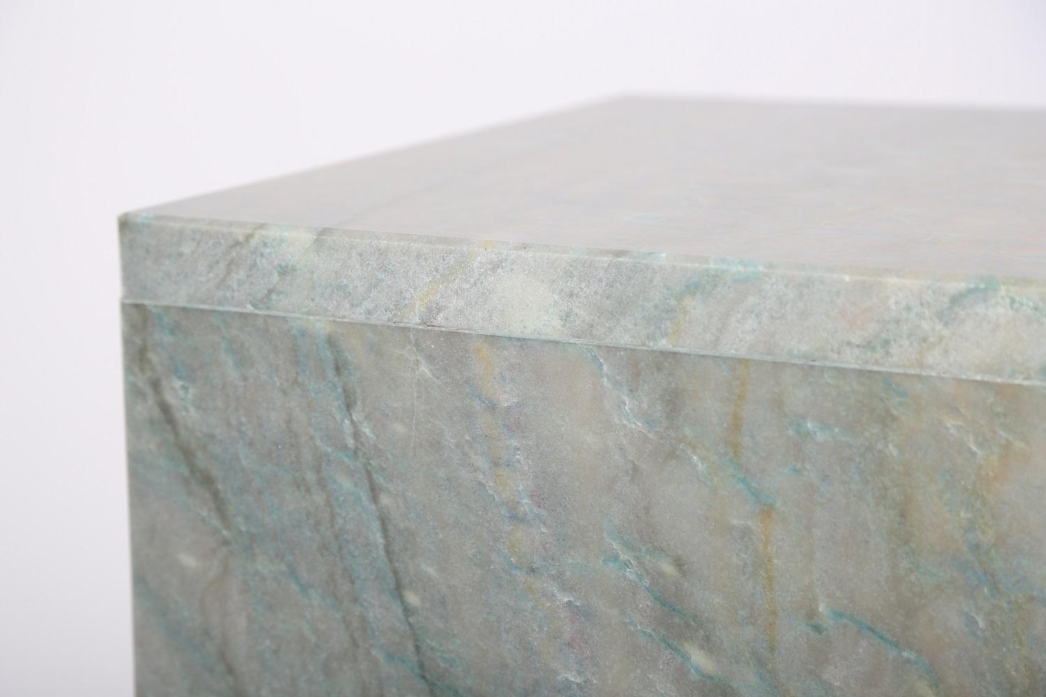 The Marble House white Sivec and Azul side table, handmade in Italy.
Measures: 15.35