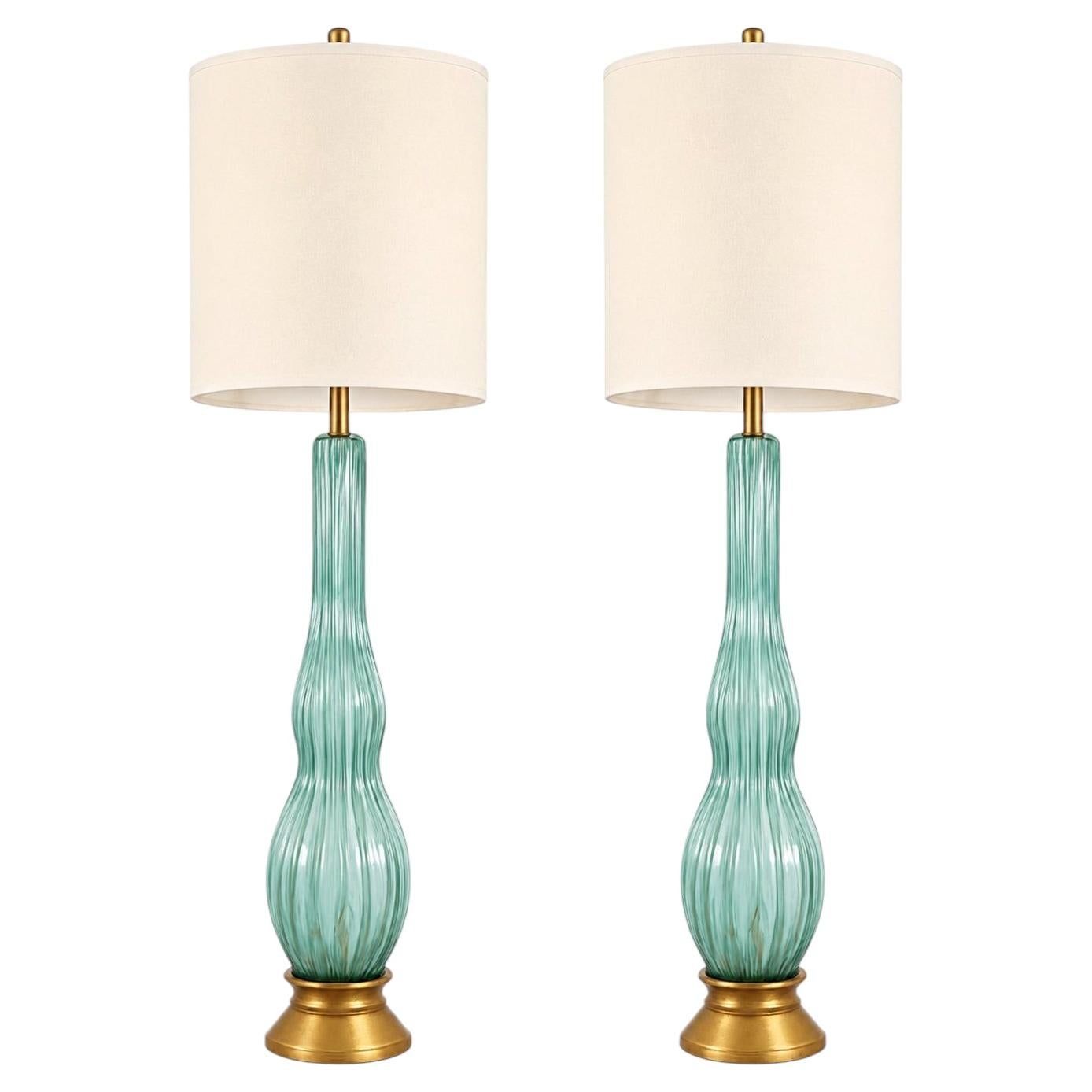 Die Marbro Lamp Company – Vintage-Murano-Lampen in Türkisblau – ein Paar