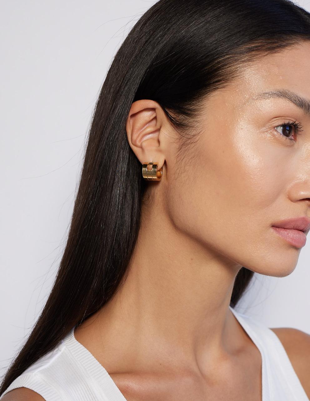 Art Deco 18k Solid Yellow Gold Chunky Hoop Earrings