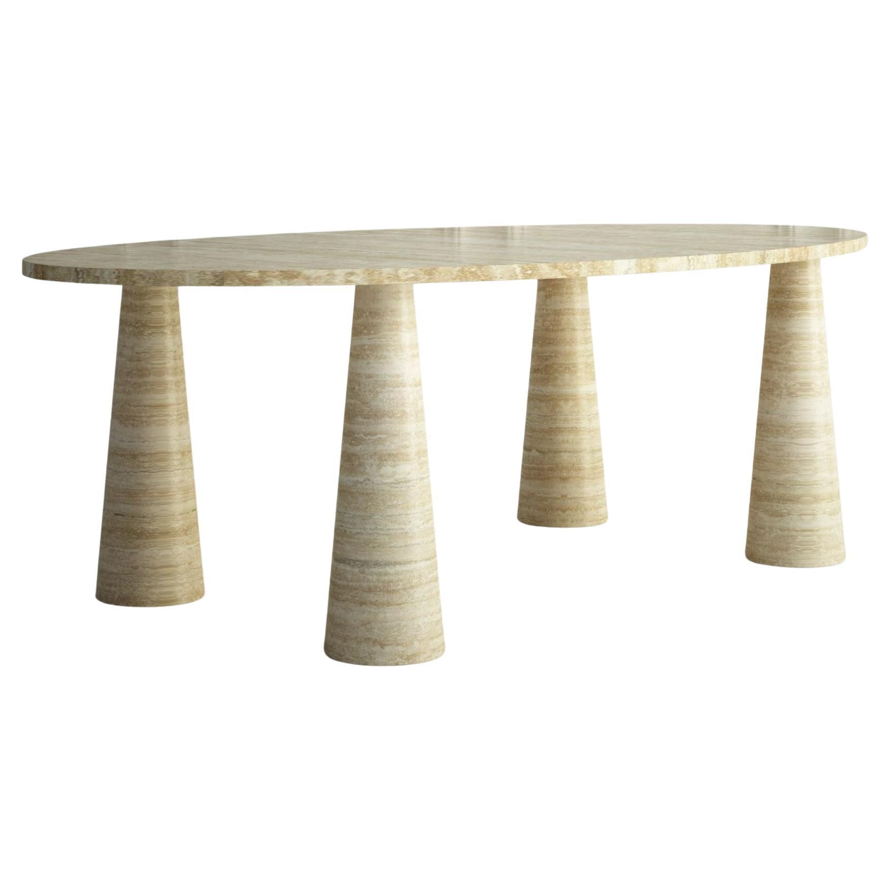 The Marianne: A Modern Stone Dining Table with an Oval Top and Four Tapered Legs For Sale