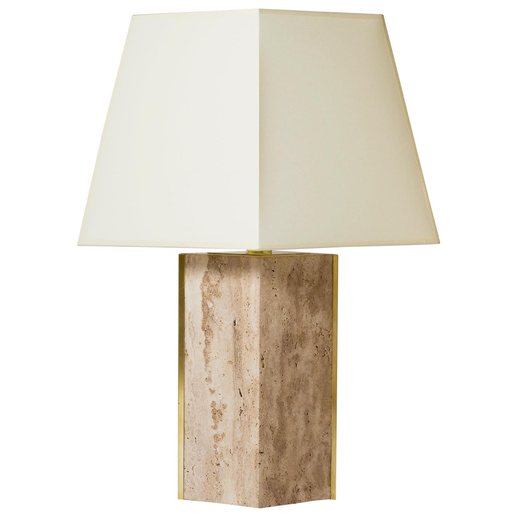 The 'Marine' Travertine and Brass Table Lamp, by Dorian Caffot de Fawes