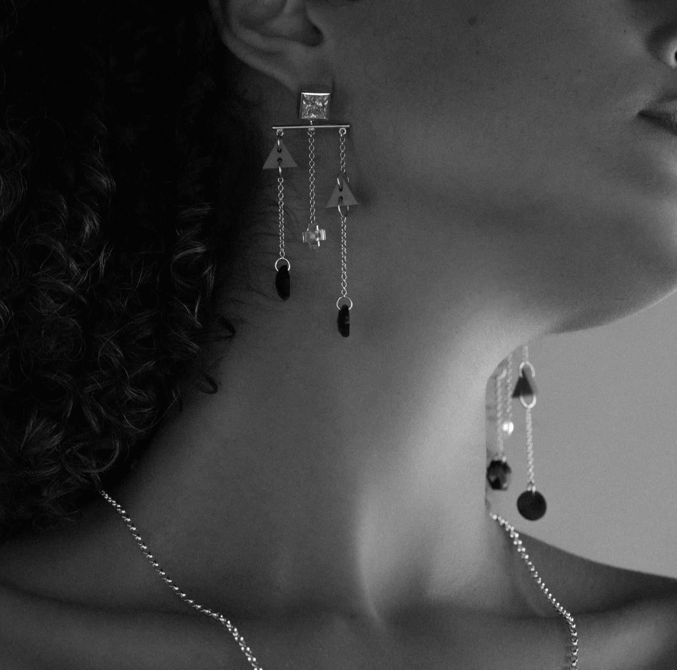 The Marionettes 6 Carat Drop Down Earrings with diamonds, rubies & turquoise In New Condition For Sale In Los Angeles, CA