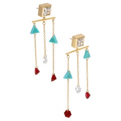 The Marionettes 6 Carat Drop Down Earrings with diamonds, rubies & turquoise
