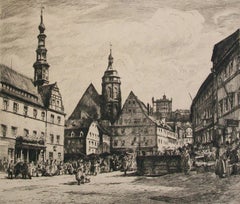 'The Market Square at Pirna' - Antique Engraving - Germany - 18th/19th Century