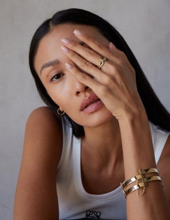 One of a Kind Double Gold Band Rings with 0.5 Carat Pave Diamonds