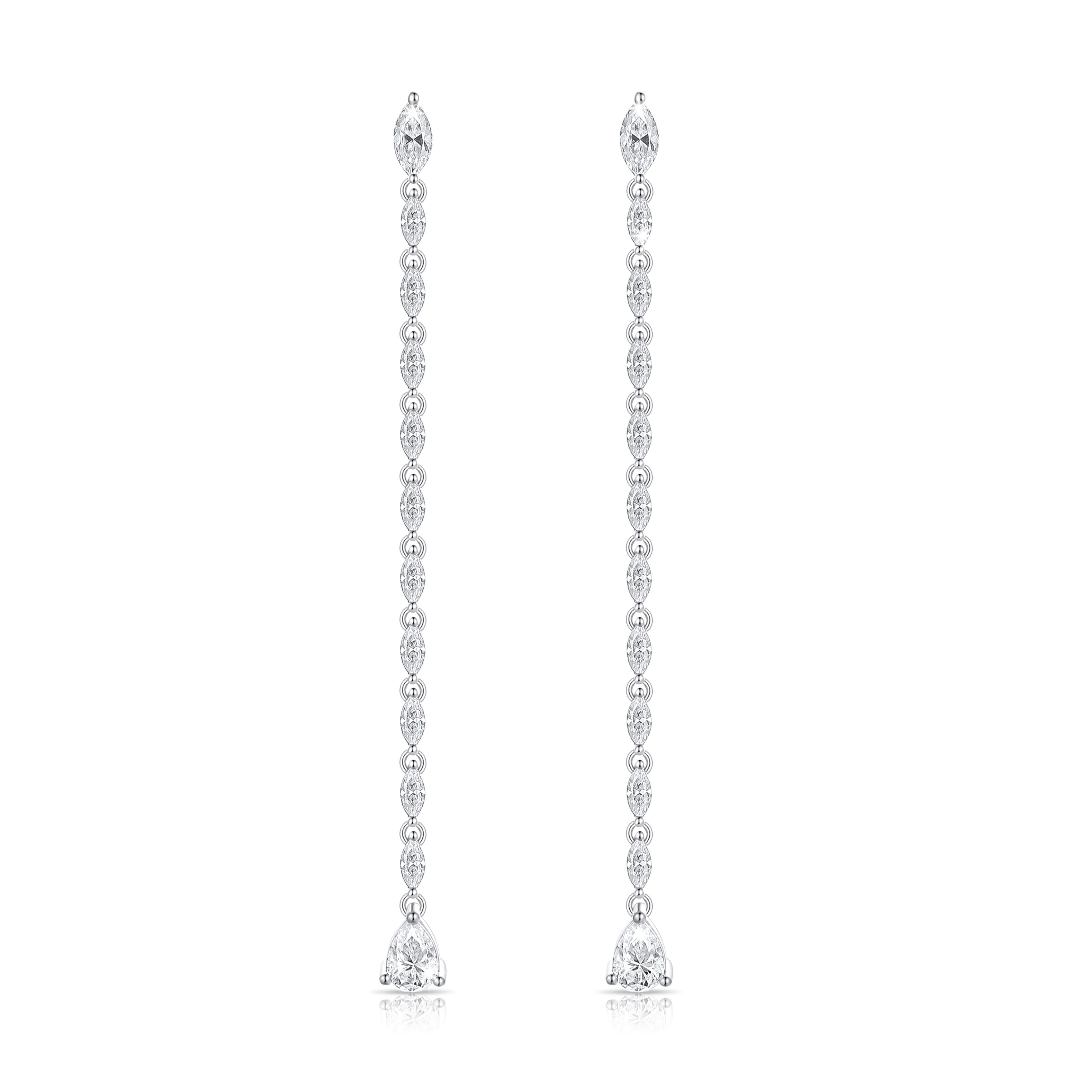 Pear Cut Round Diamond 14K White Gold Tennis Earrings For Sale