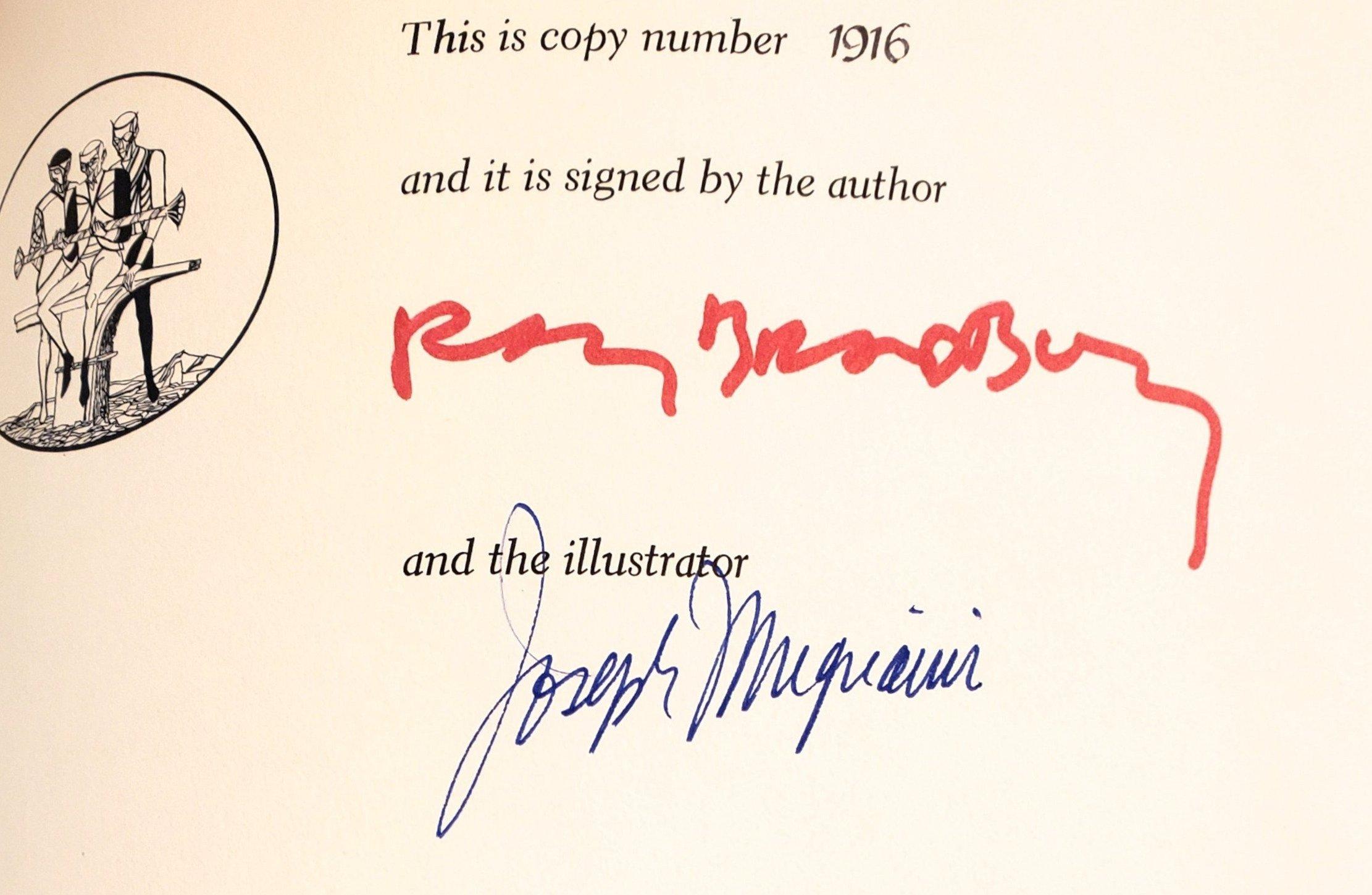 The Martian Chronicles, signed by Ray Bradbury and Illustrator Joe Mugnaini, Limited Edition #1916 of 2000, 1974

Bradbury, Ray. The Martian Chronicles. Avon: The Limited Editions Club, 1974. Signed by Ray Bradbury and Joseph Mugnaini. Limited