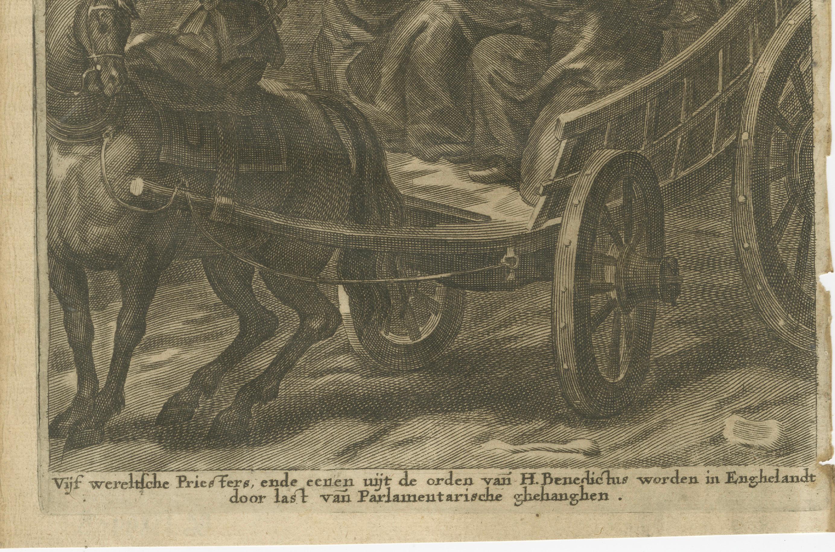 Engraved The Martyrdom of Secular Priests and One Benedictine Monk by Parlement, c.1680 For Sale