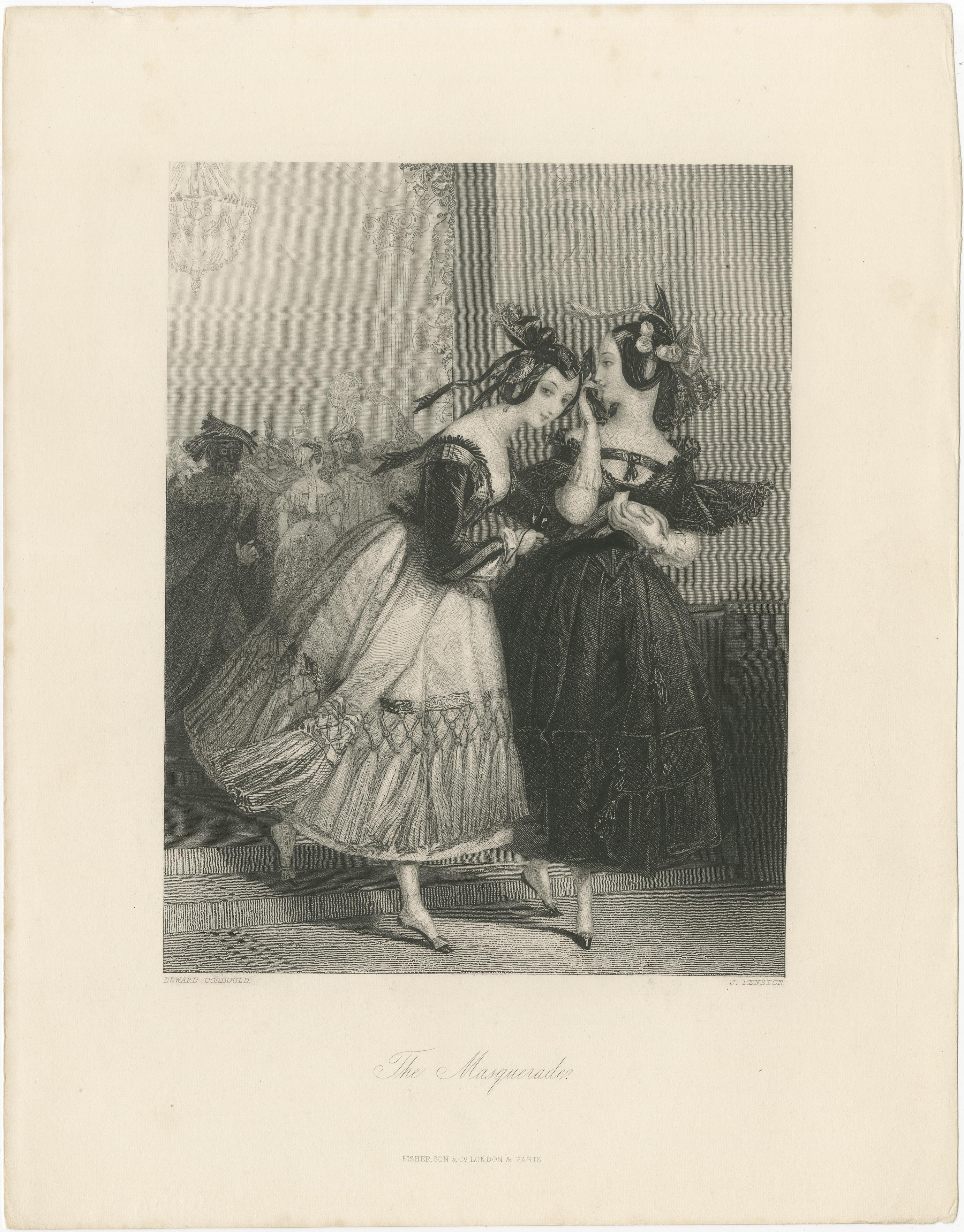 Paper The Masquerade – 19th-Century Engraving after Edward Corbould, London & Paris For Sale
