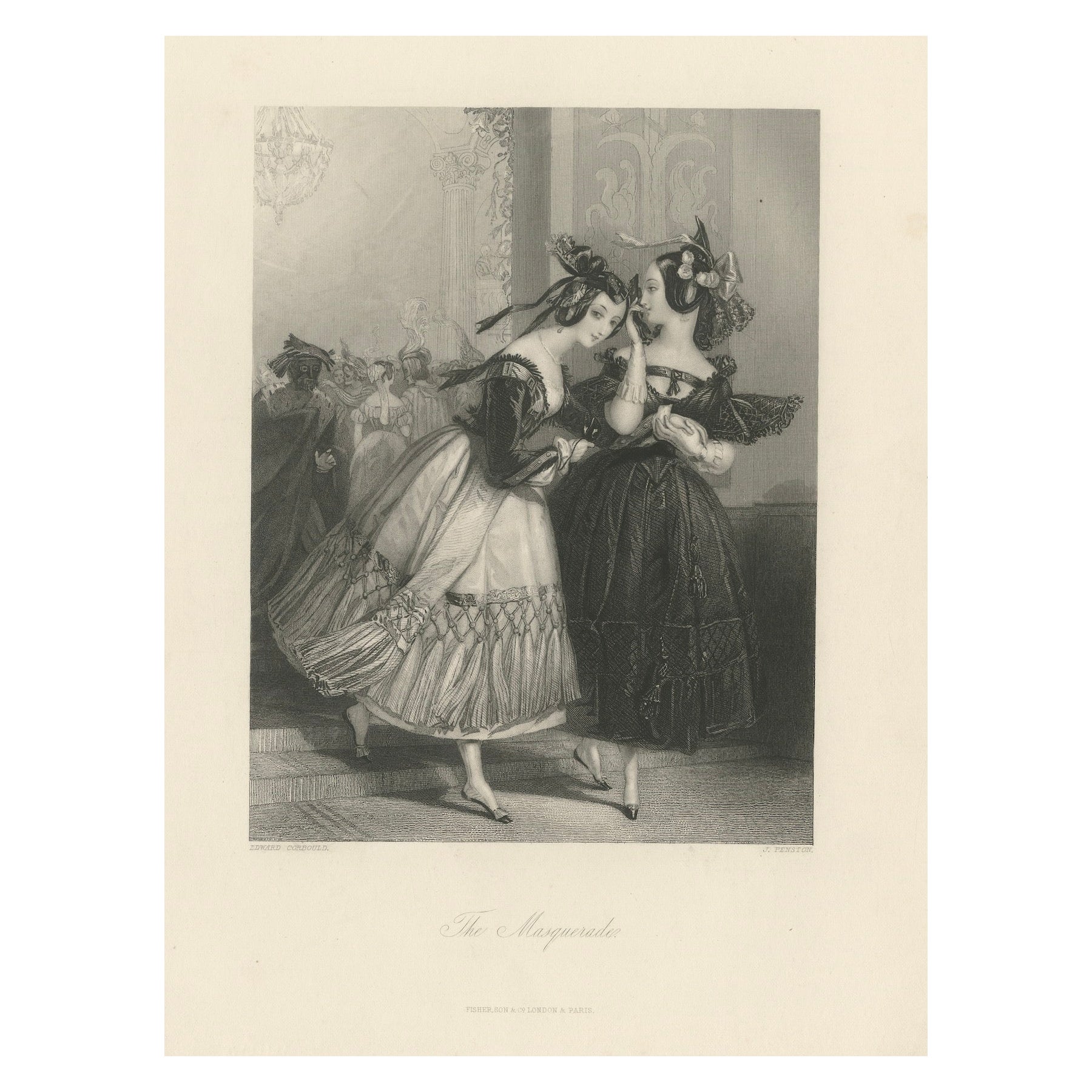 The Masquerade – 19th-Century Engraving after Edward Corbould, London & Paris For Sale