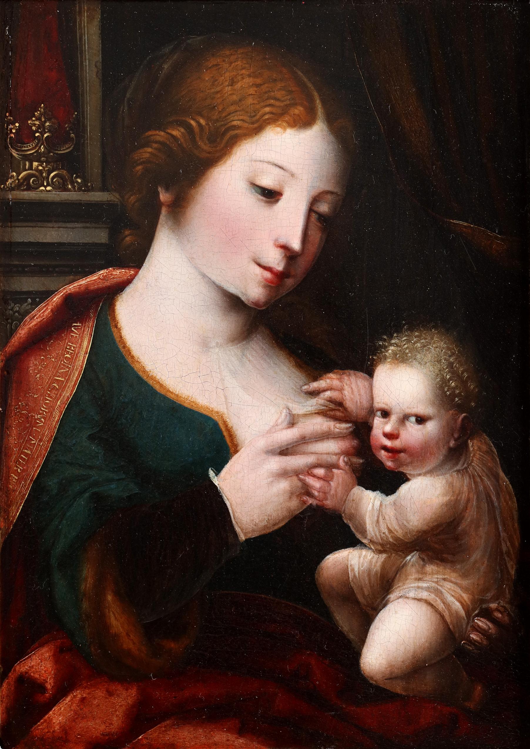 Virgin and Child - (Attr.) to Master with the Parrot (active 1520 - 1540) - Painting by The Master with the Parrot