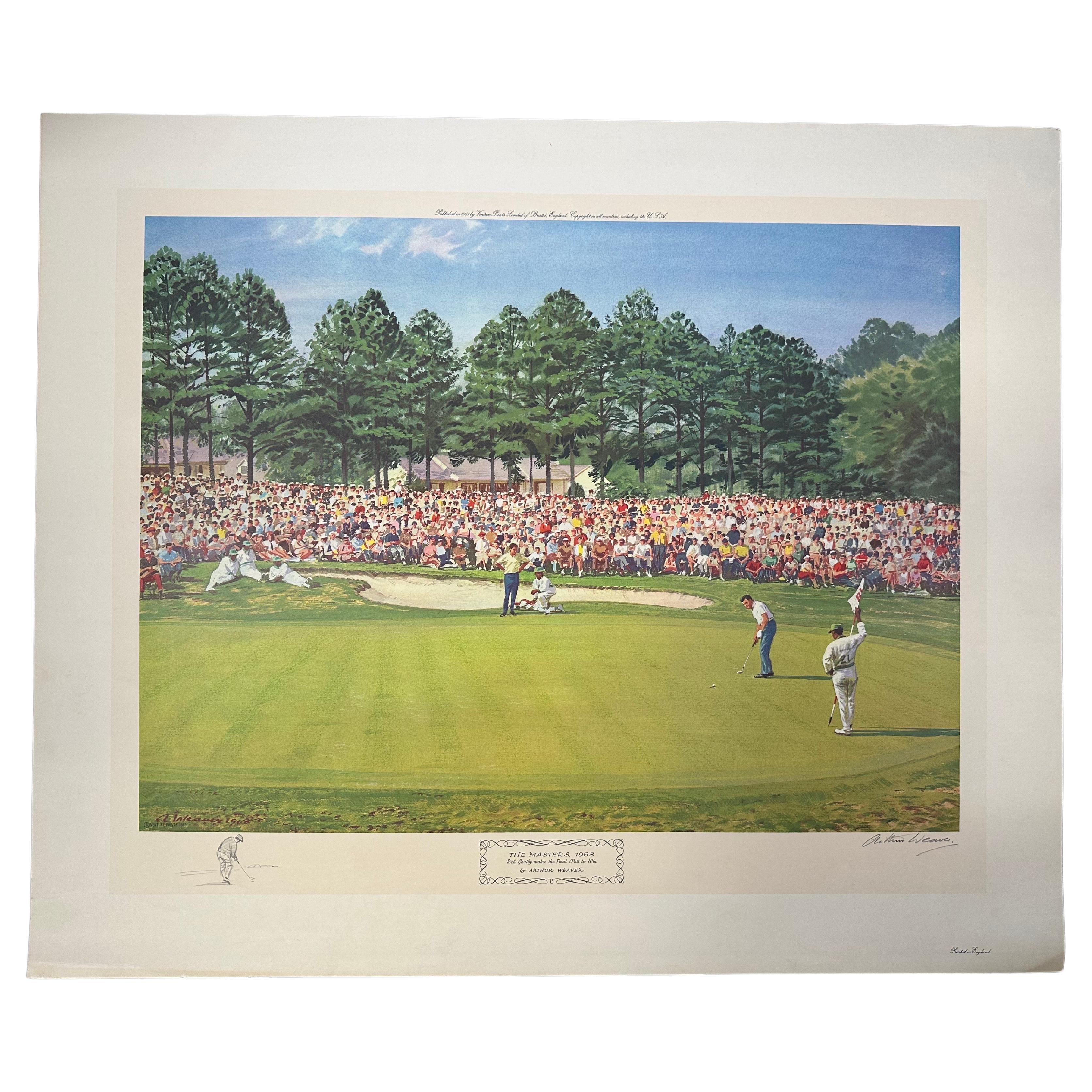 Stampa di golf "The Masters 1968" con schizzo originale di Arthur Weaver in vendita