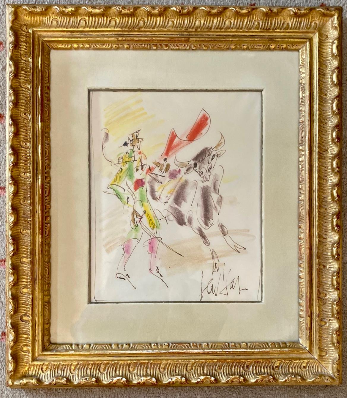 Framed watercolor on paper of a Matador or bull fighter by French artist Gen Paul. Signed lower right. Measures 19