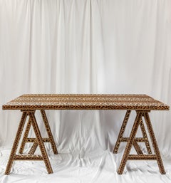 The Matilda Trestle Table, 1940's inspired, upholstered in Leopard Velvet
