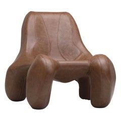Bronze Brown Club Chair  “Club 114” in a Vegas Leather “Camel”