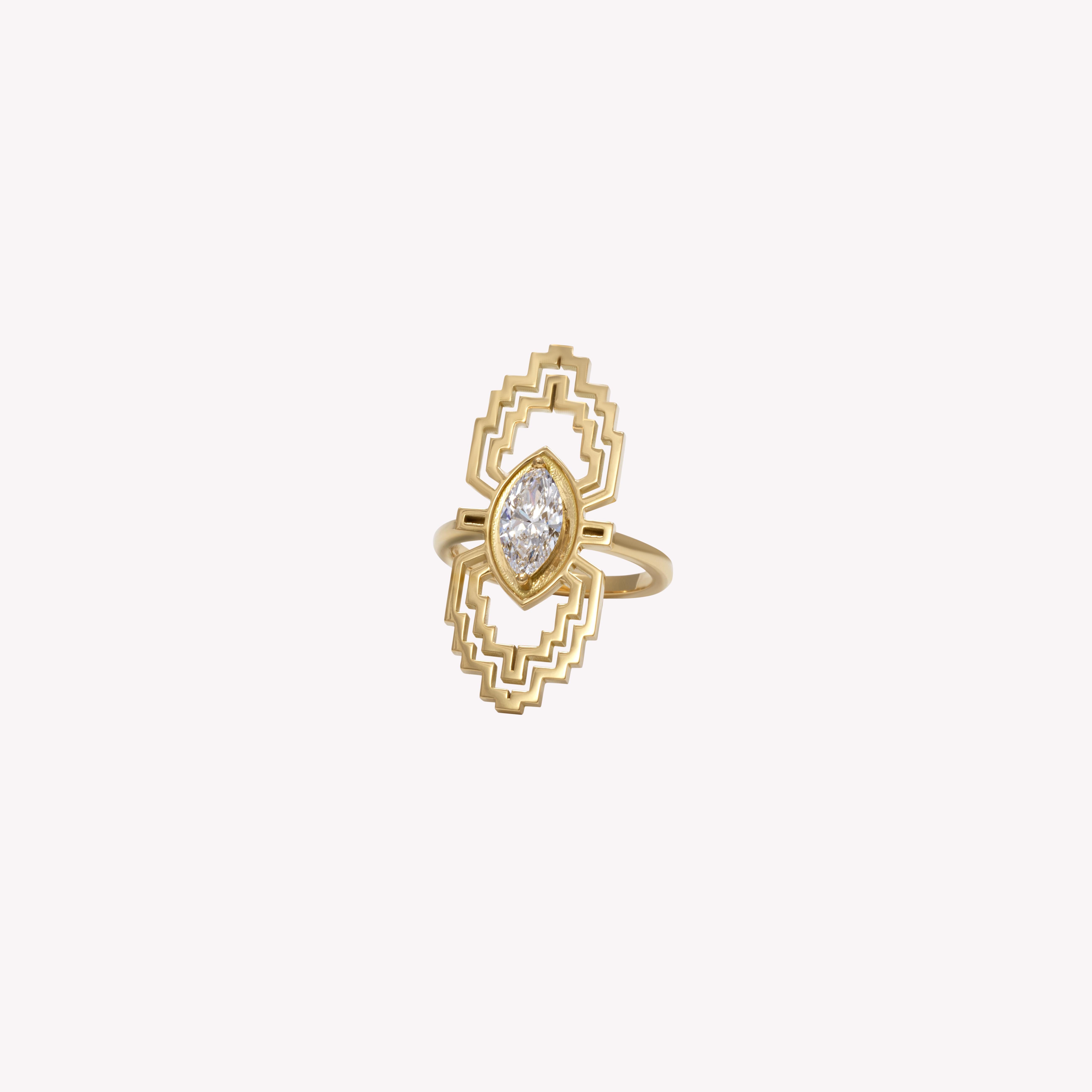 Art Deco The Maze Ring - GIA GH VS2/SI1 1 Carat Marquise Cut Diamond Cocktail Ring For Sale