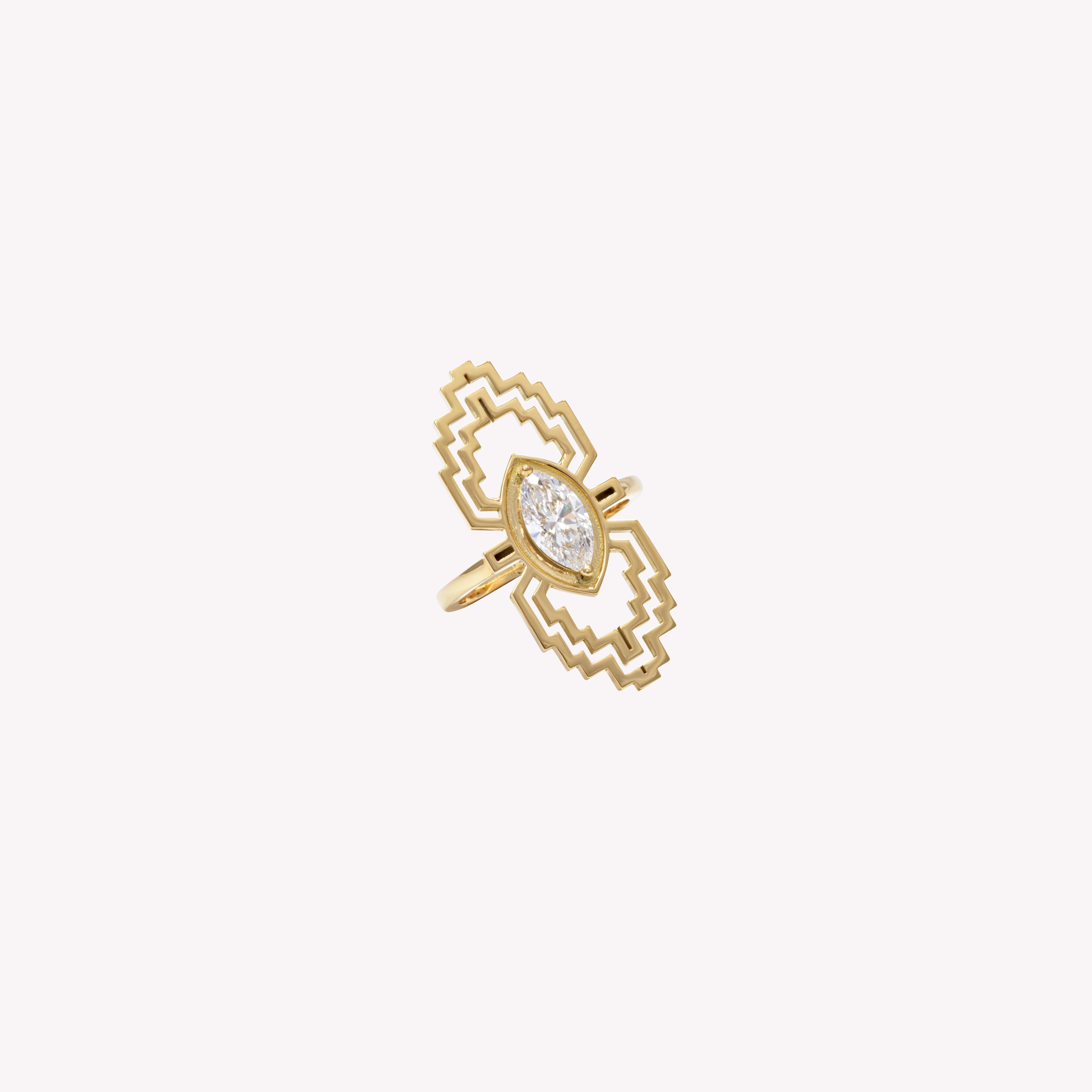 The Maze Ring - GIA GH VS2/SI1 1 Carat Marquise Cut Diamond Cocktail Ring In New Condition For Sale In Los Angeles, CA