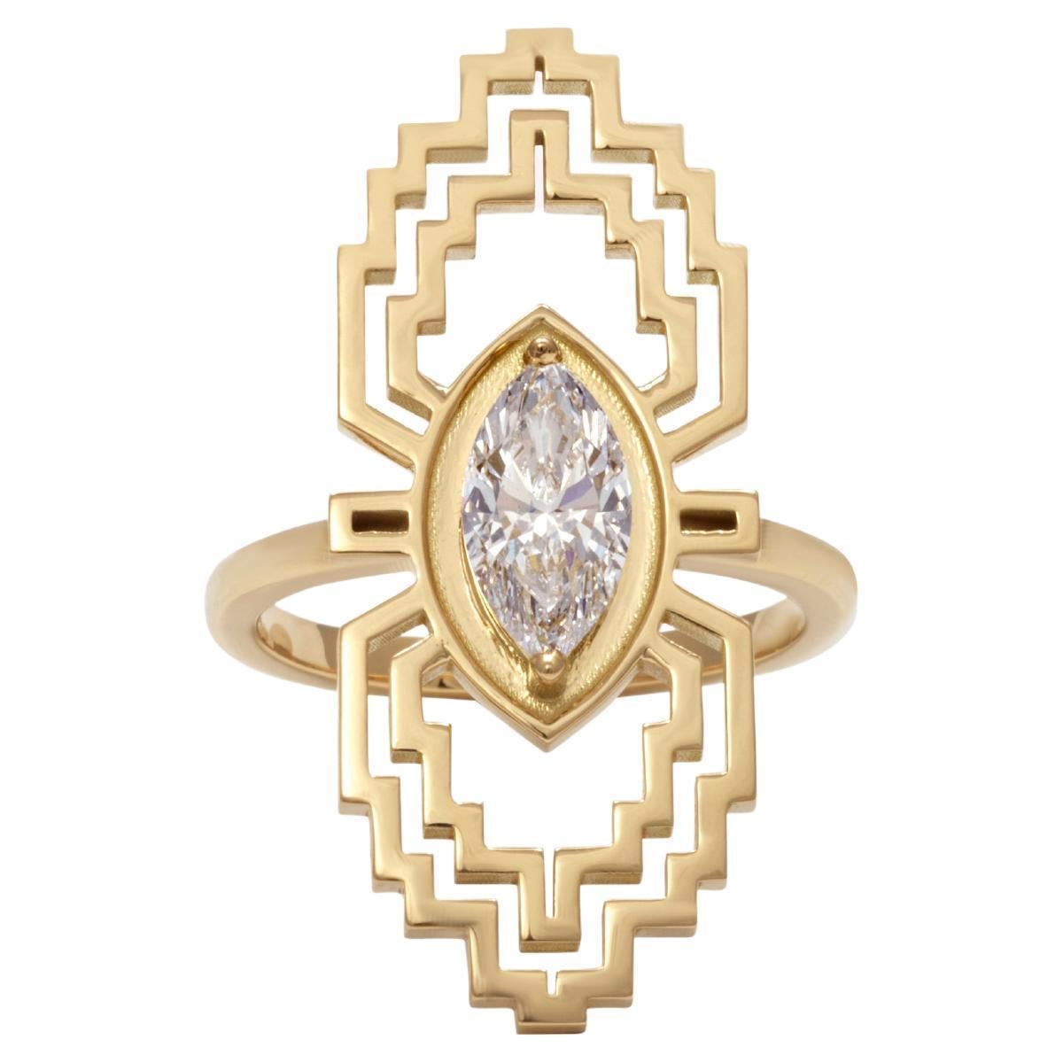 The Maze Ring - GIA GH VS2/SI1 1 Carat Marquise Cut Diamond Cocktail Ring For Sale