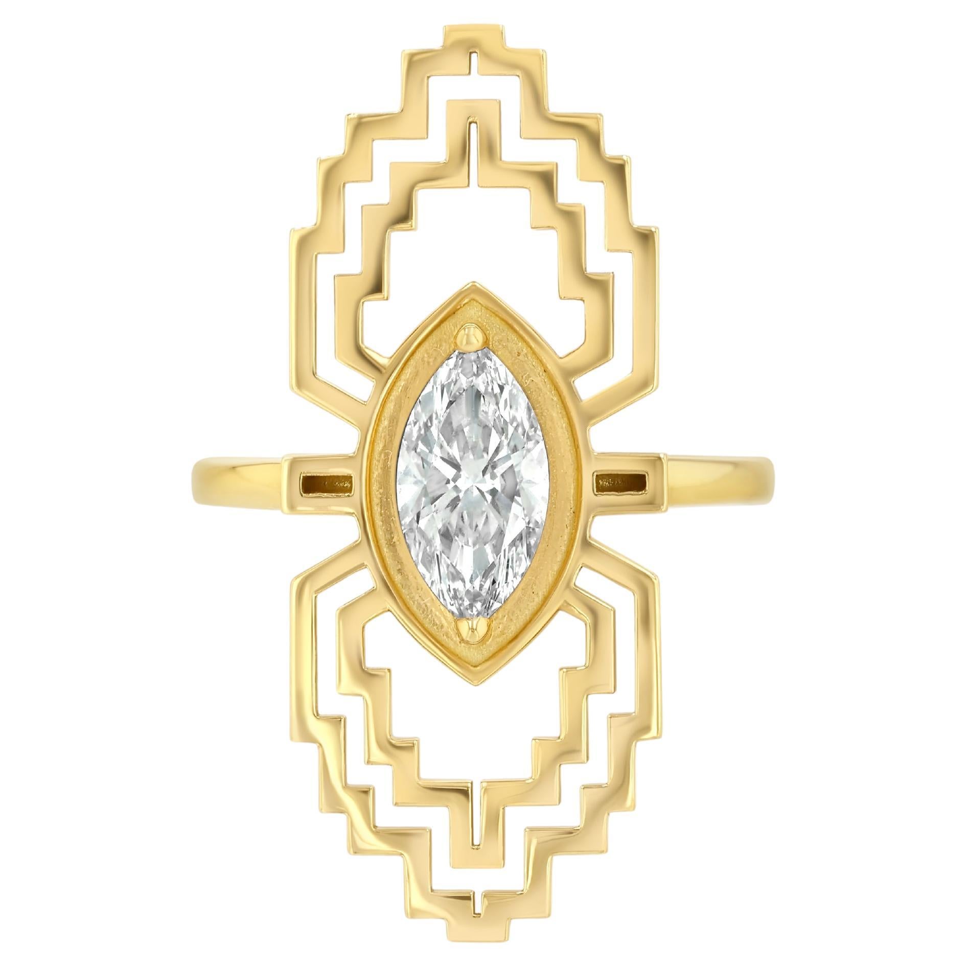 For Sale:  1 Carat Antique Marquise Cut Diamond Cocktail Ring