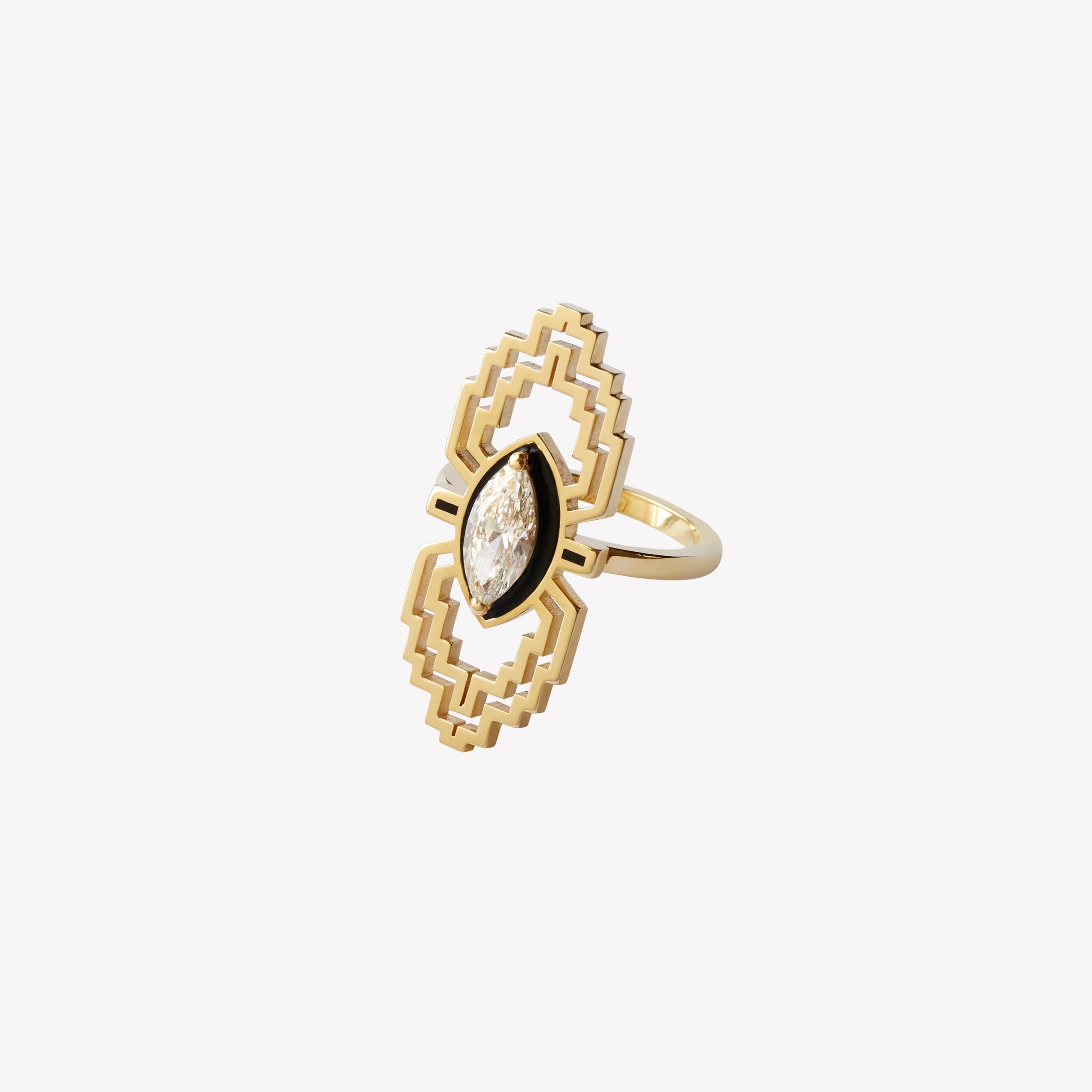 For Sale:  The Maze Ring GIA GH VS2/SI1 1ct Marquise Cut Diamond Ring & Black enamel 2