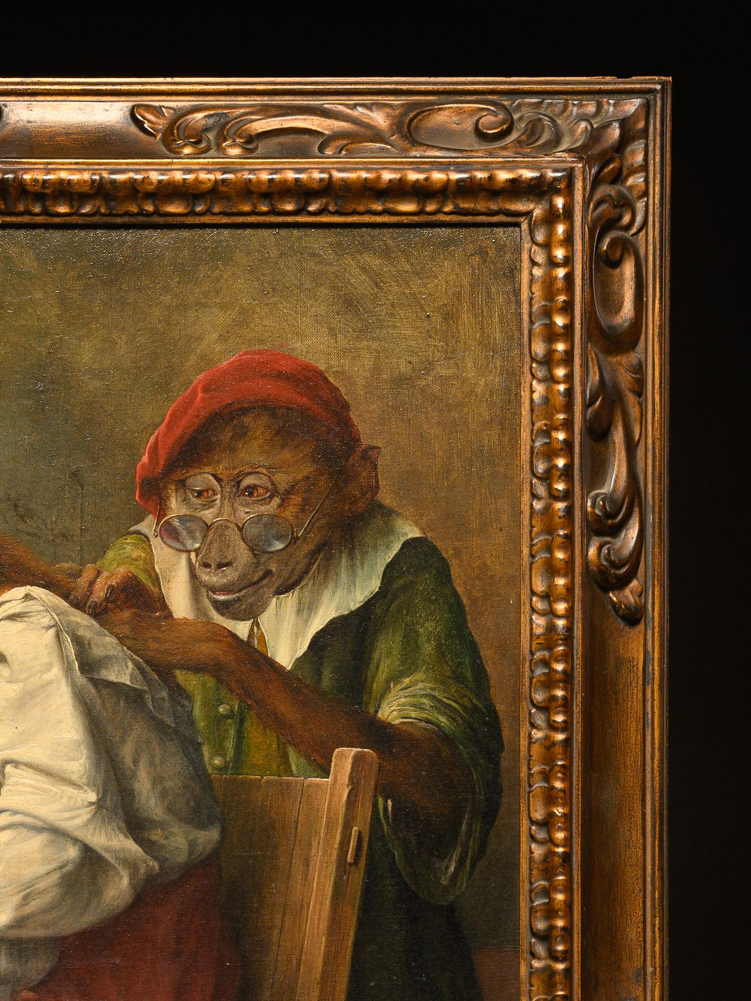 Belge The 'medical examination', Singerie du peintre belge Jos Schippers (1868-1950) en vente