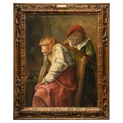 The ‘medical examination’, Singerie by Belgian painter Jos Schippers (1868-1950)