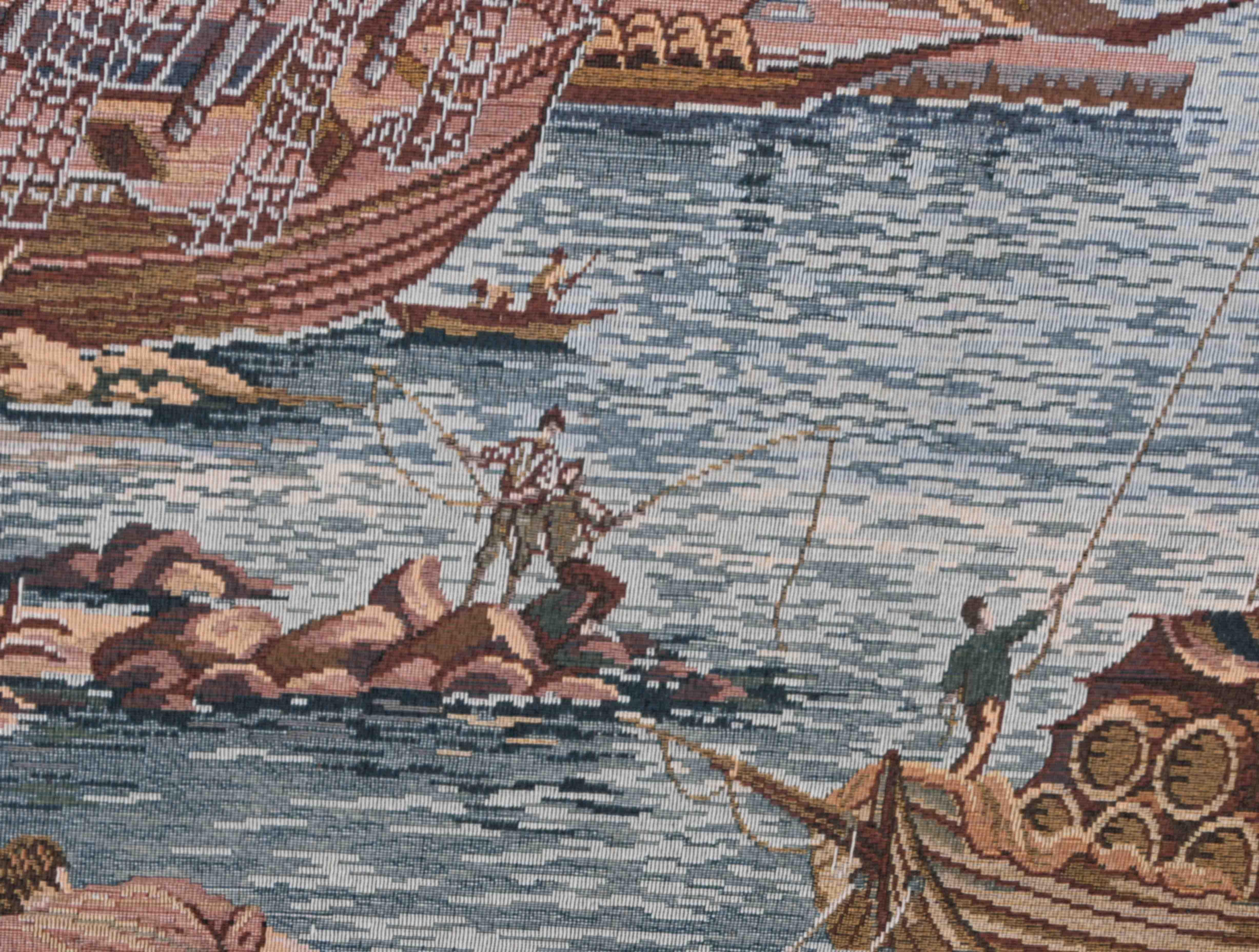 Der Mittelmeerhafen - Französischer Jacquard-Wandteppich, CIRCA 1980 - 195Lx140 -N 1617 im Angebot 4