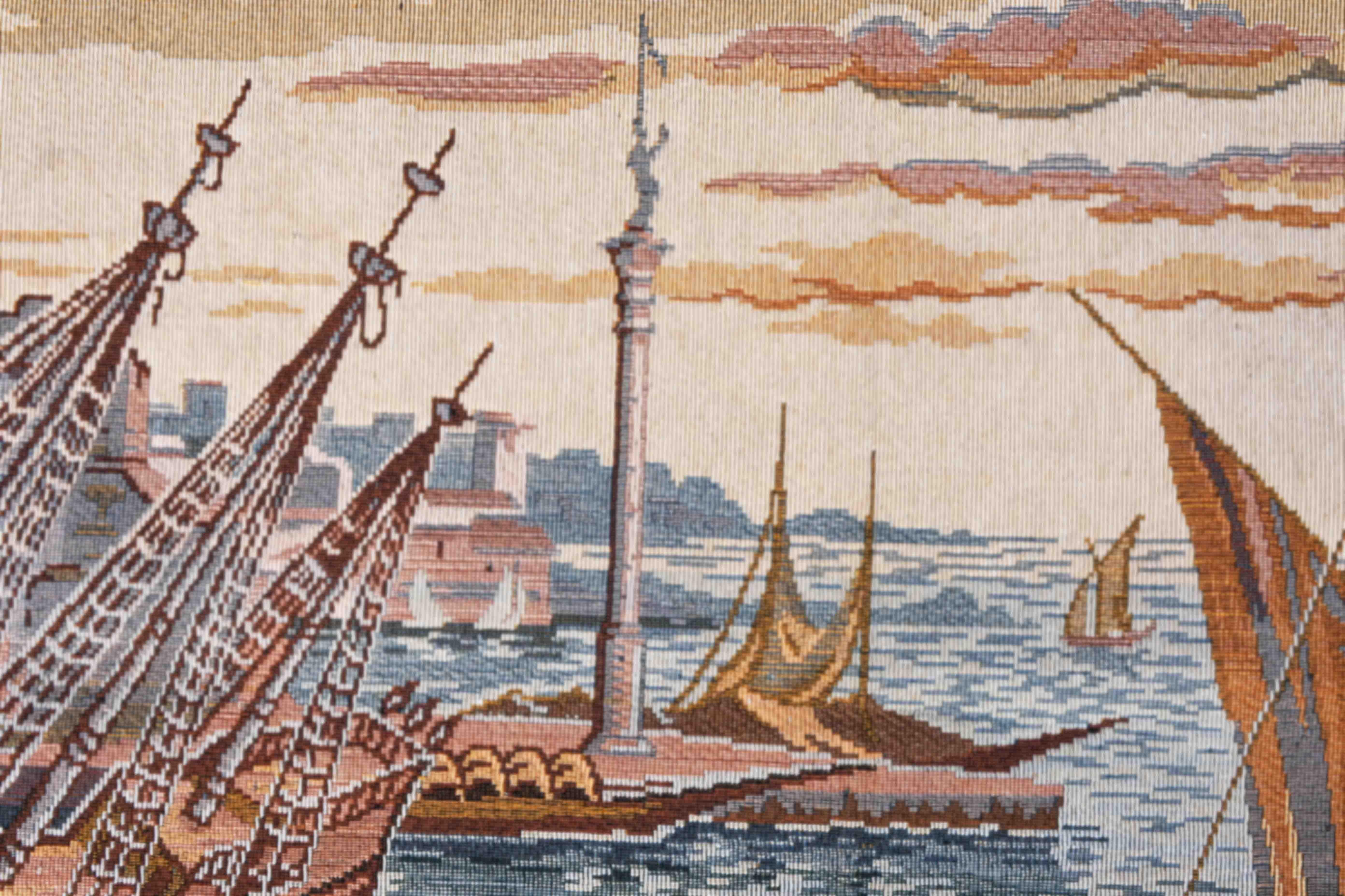 Der Mittelmeerhafen - Französischer Jacquard-Wandteppich, CIRCA 1980 - 195Lx140 -N 1617 im Angebot 6